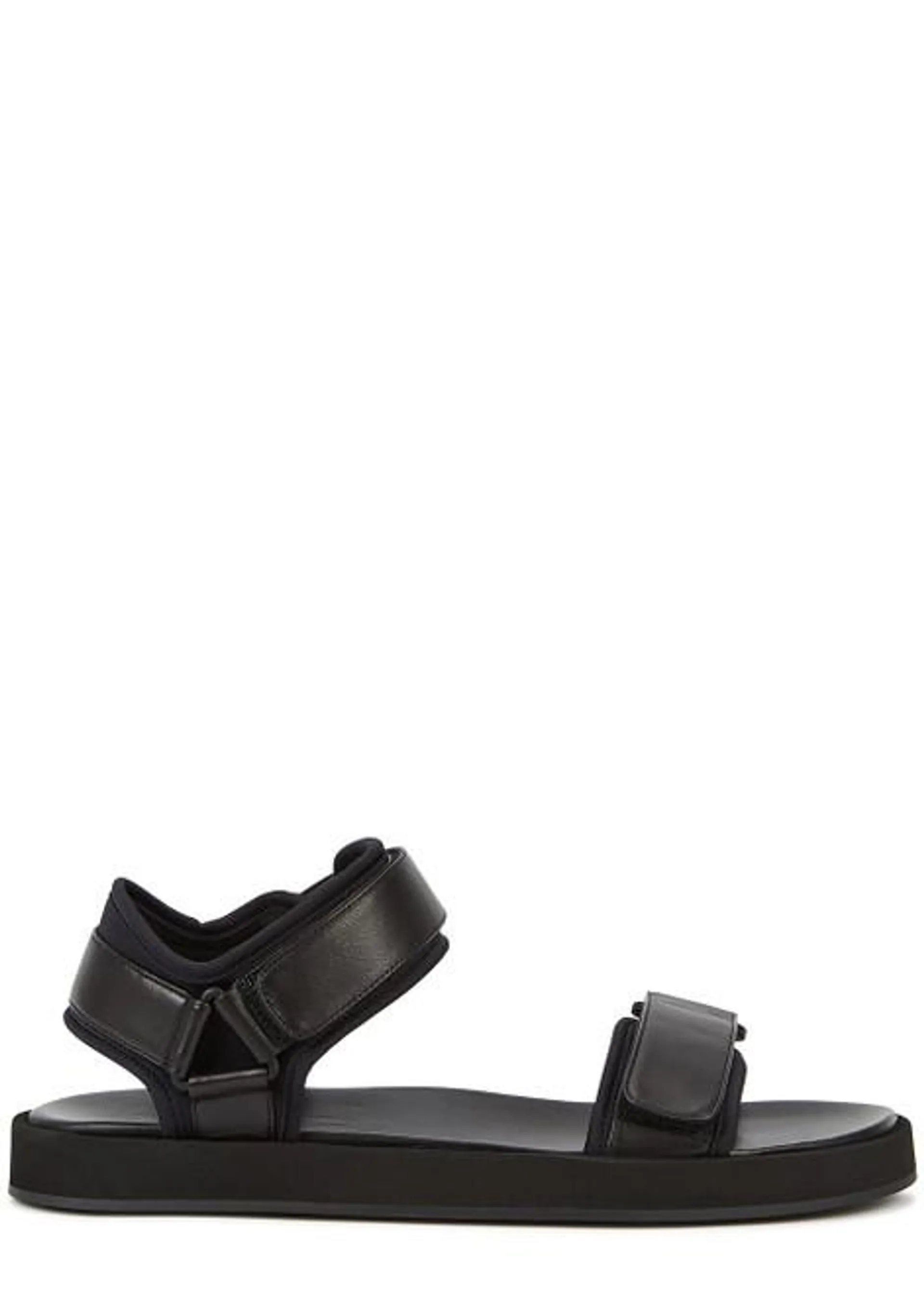 Hook And Loop black leather sandals