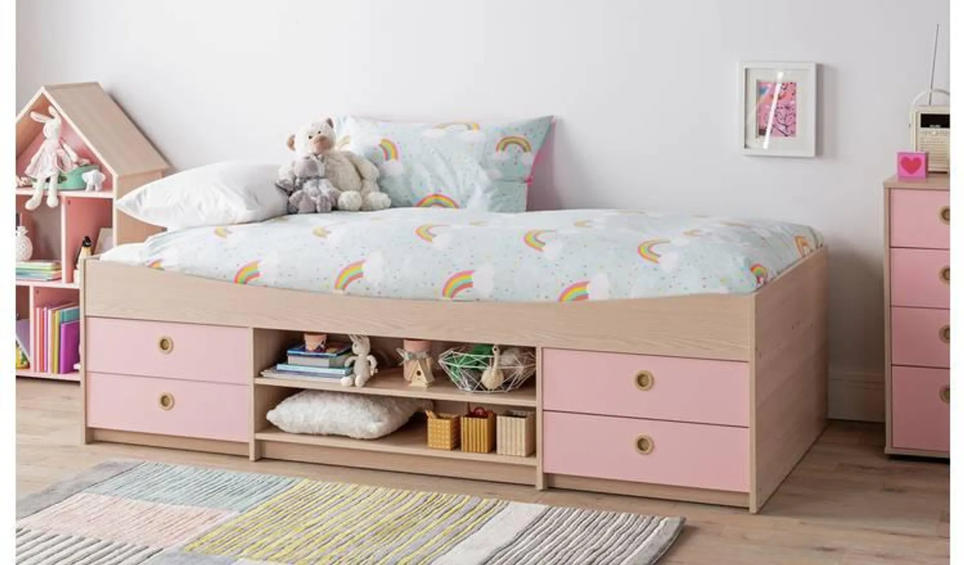 Habitat Camden Cabin Bed Frame - Pink and Acacia Effect
