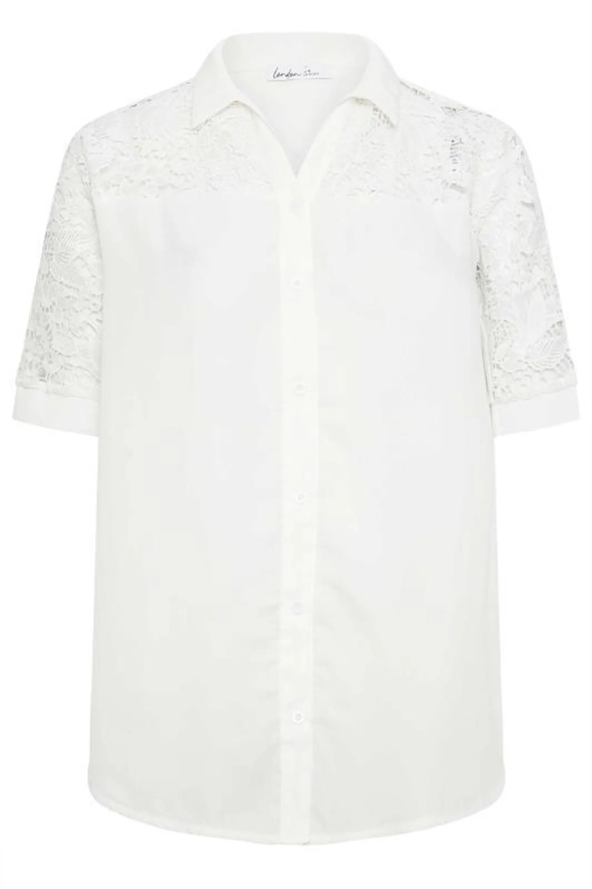 YOURS LONDON Curve White Lace Sleeve Shirt