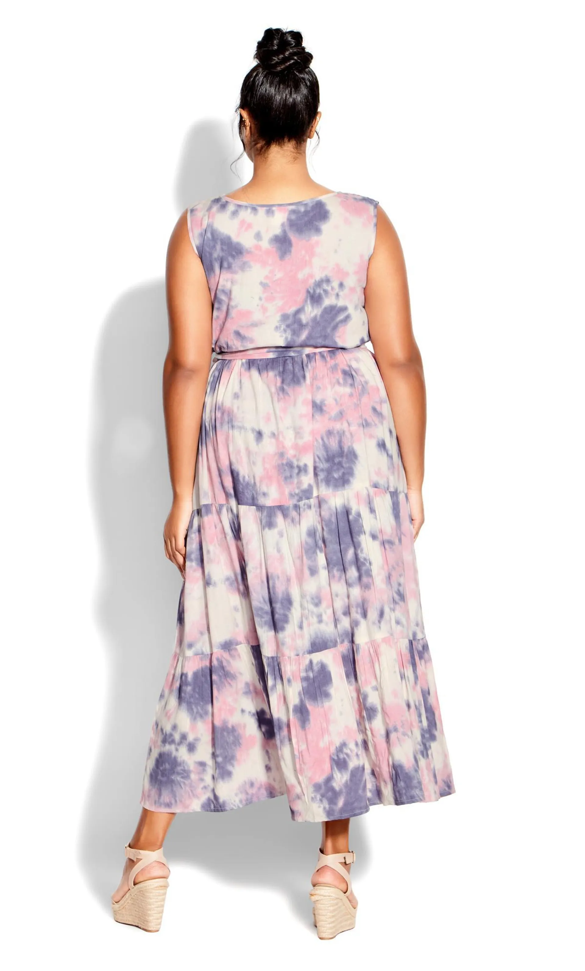 Evans Purple Tie Dye Tie Waist Smock Maxi Dress