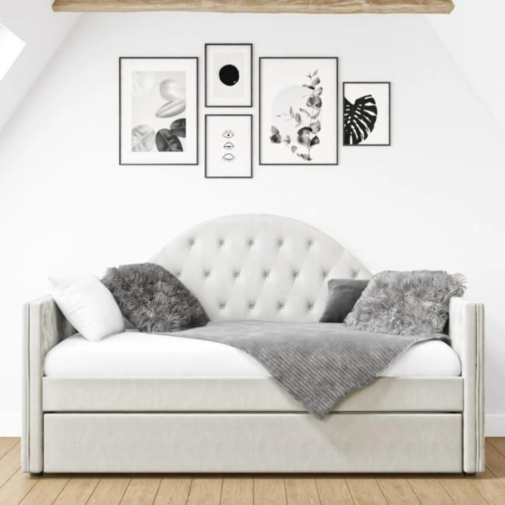 Single Day Bed Sofa with Trundle in Grey Velvet - Dakota