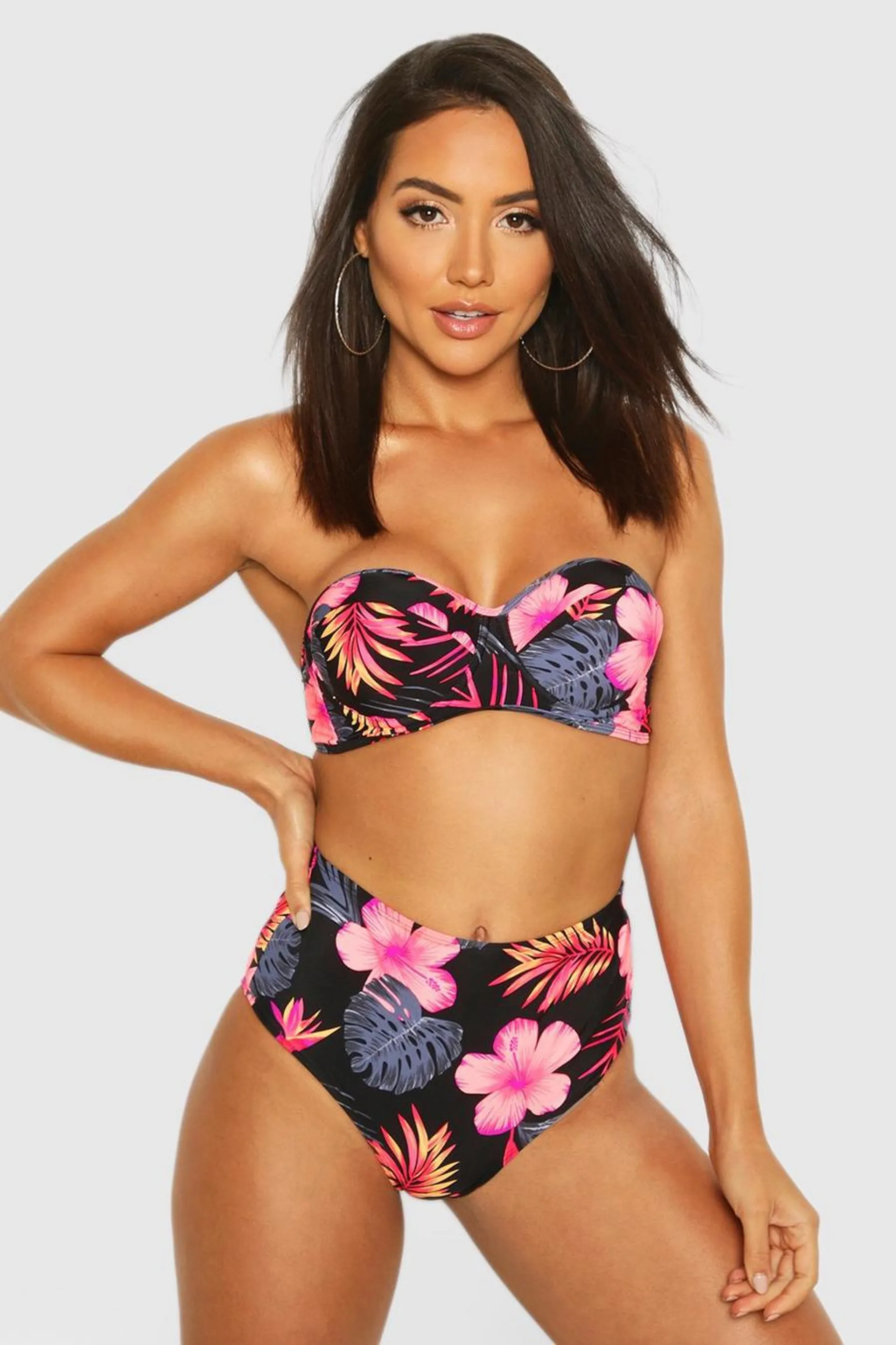 Tropical Floral Underwired High Waist Bikini Set