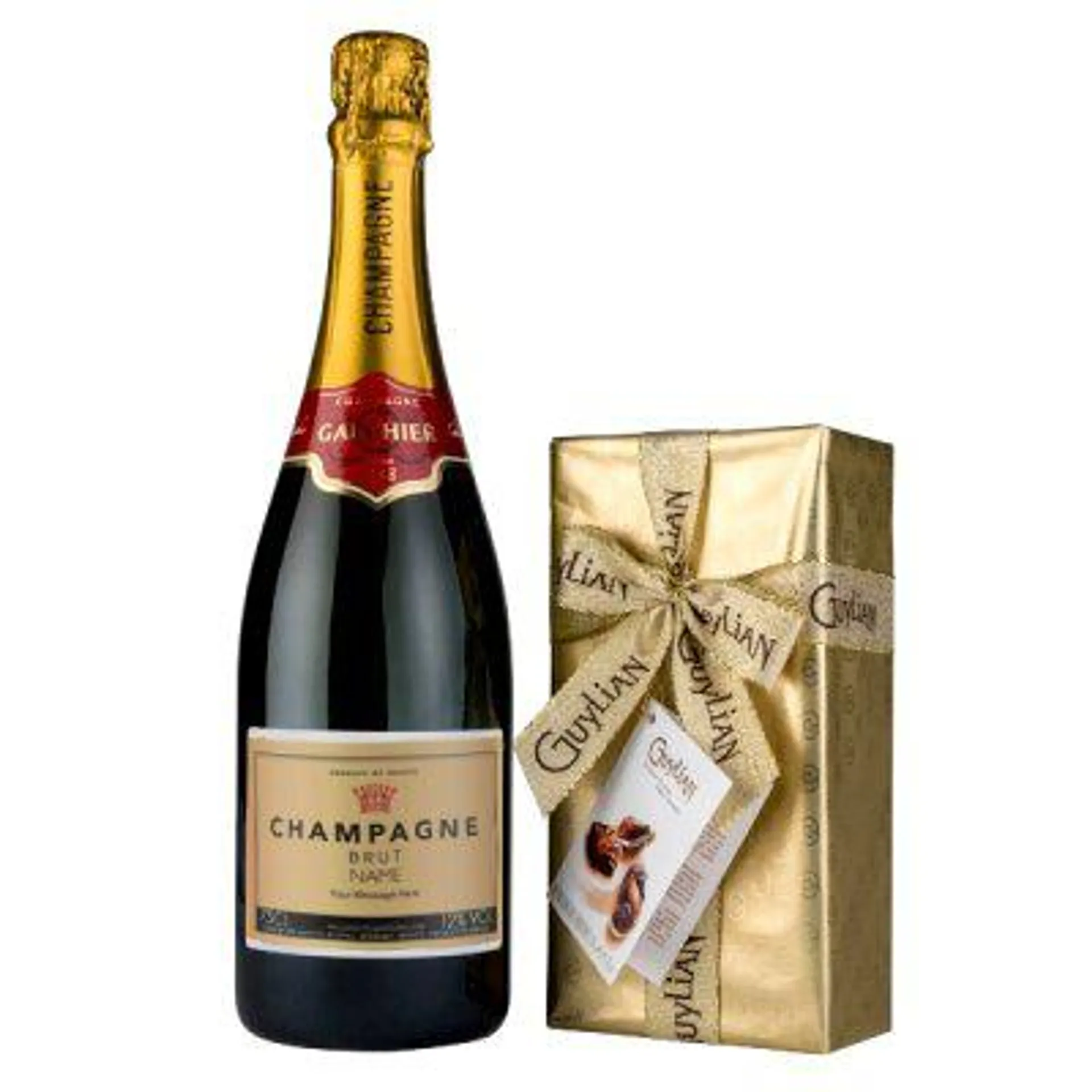 Personalised Champagne 75cl With Guylian Chocolates Gift Set