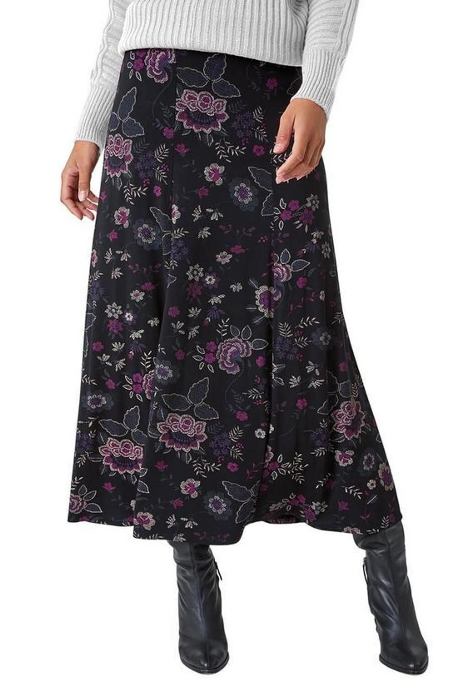 Floral Print Midi Stretch Skirt
