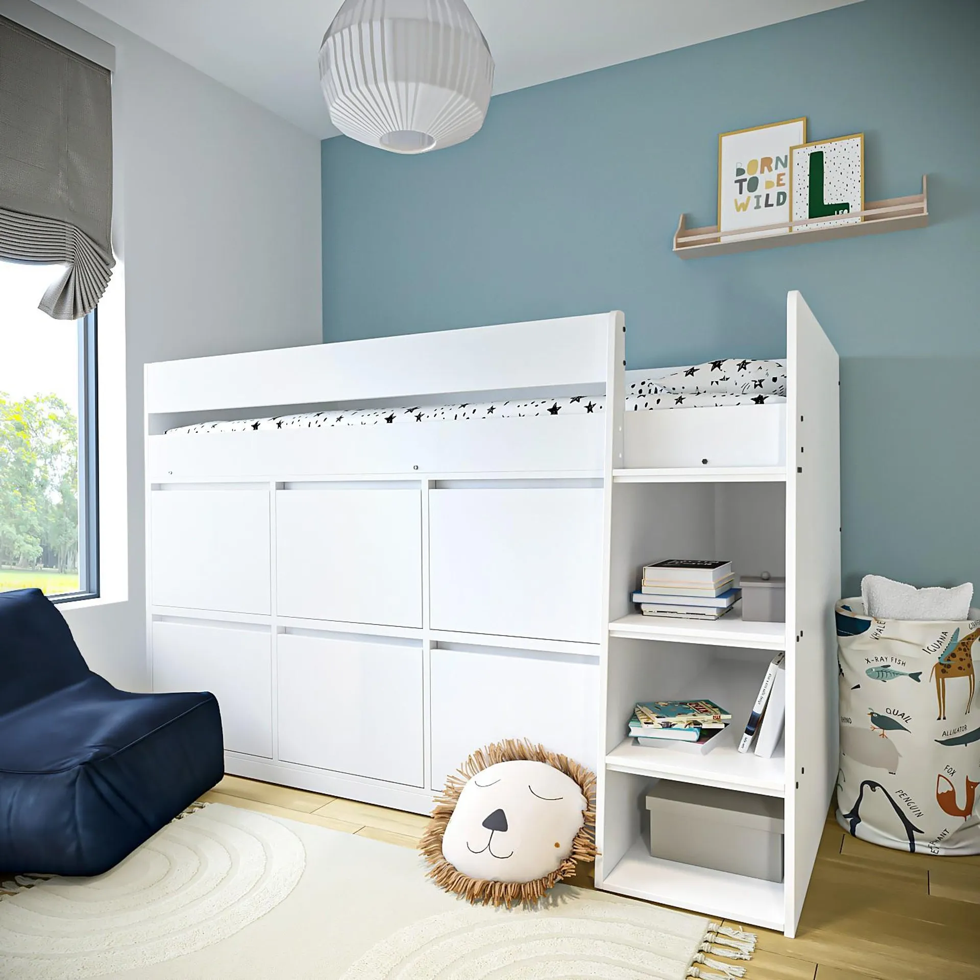 White Mid Sleeper Cabin Bed with Storage Drawers - Finley