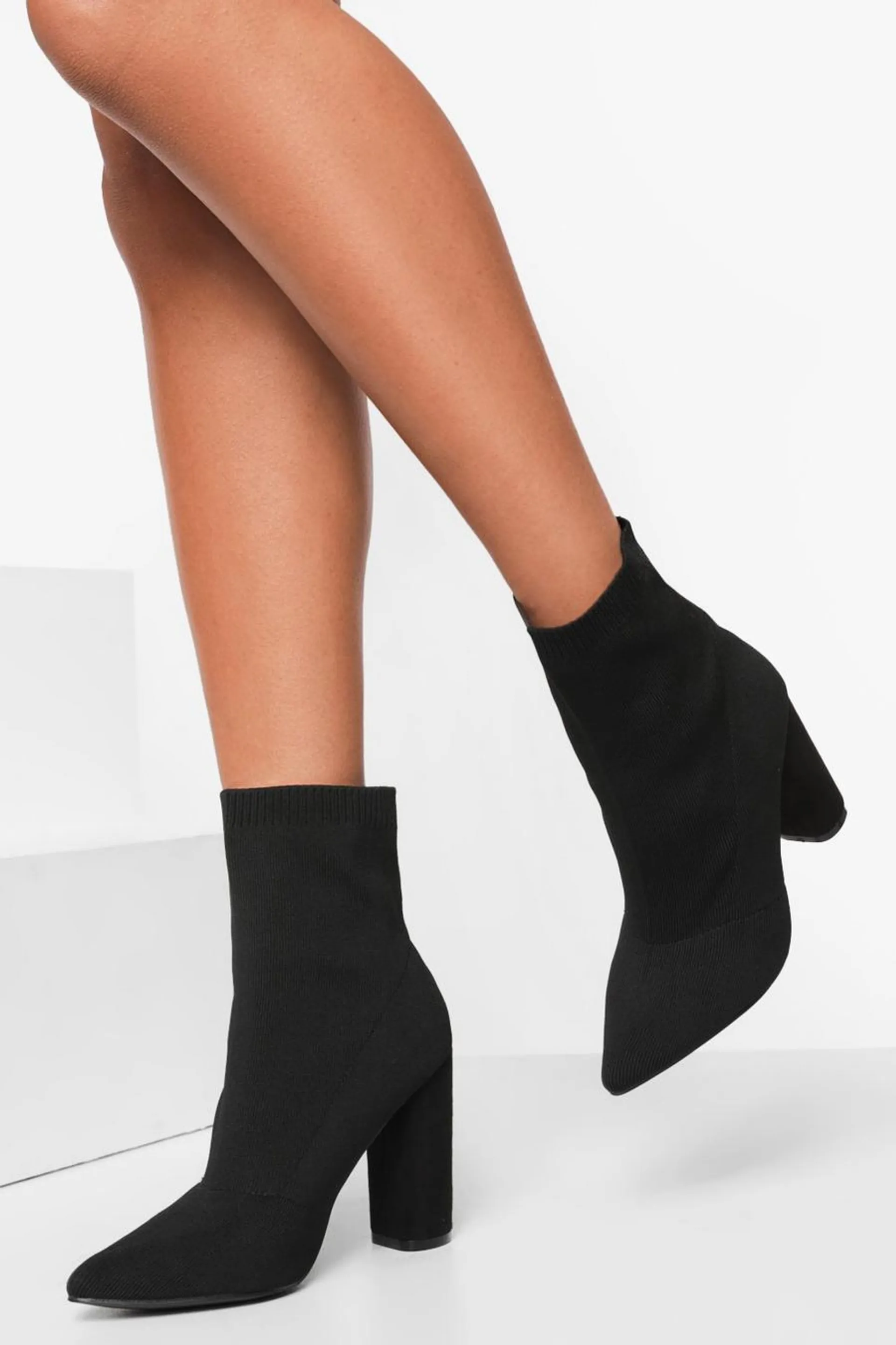 Knitted Block Heel Sock Boots