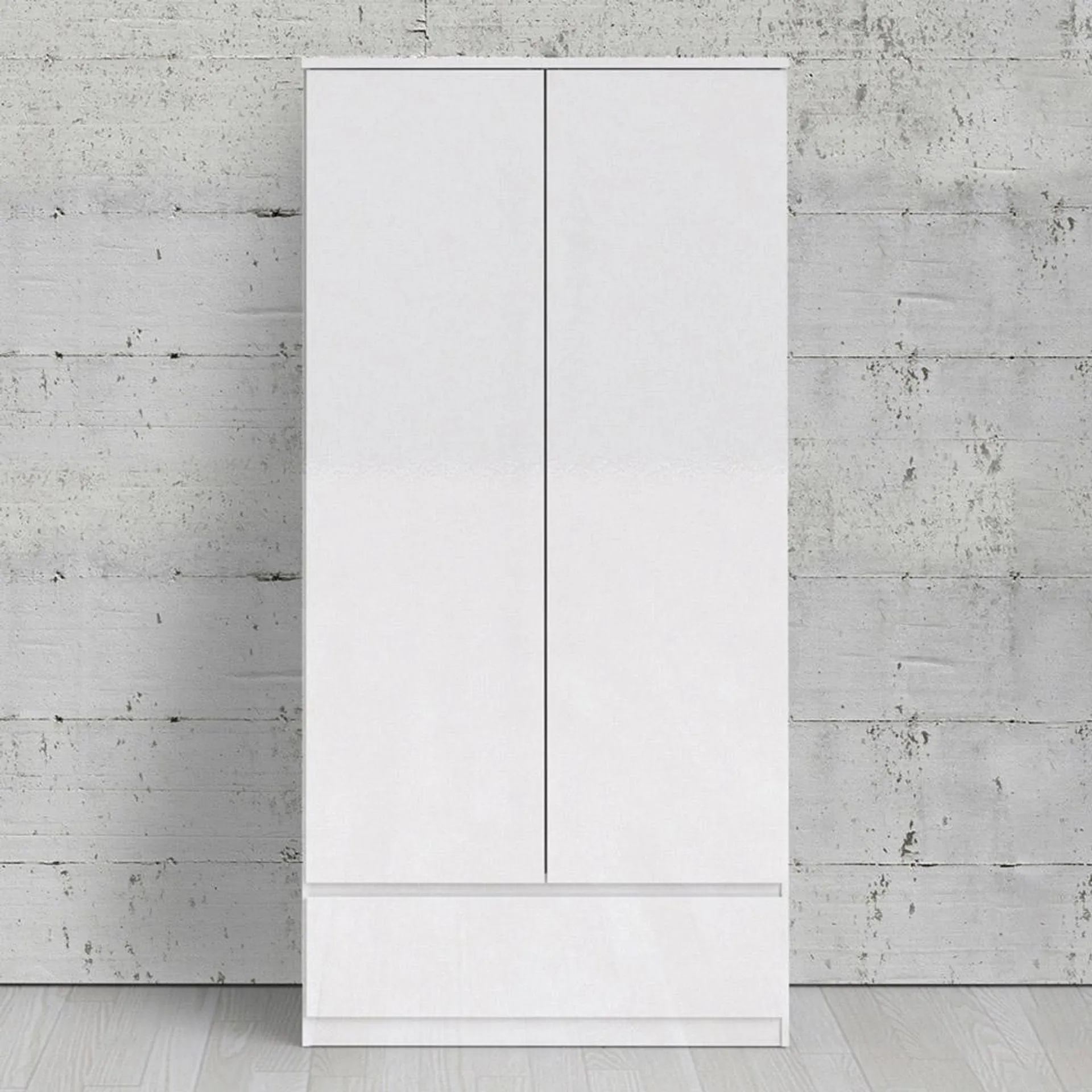 Florence 2 Door Single Drawer White High Gloss Wardrobe