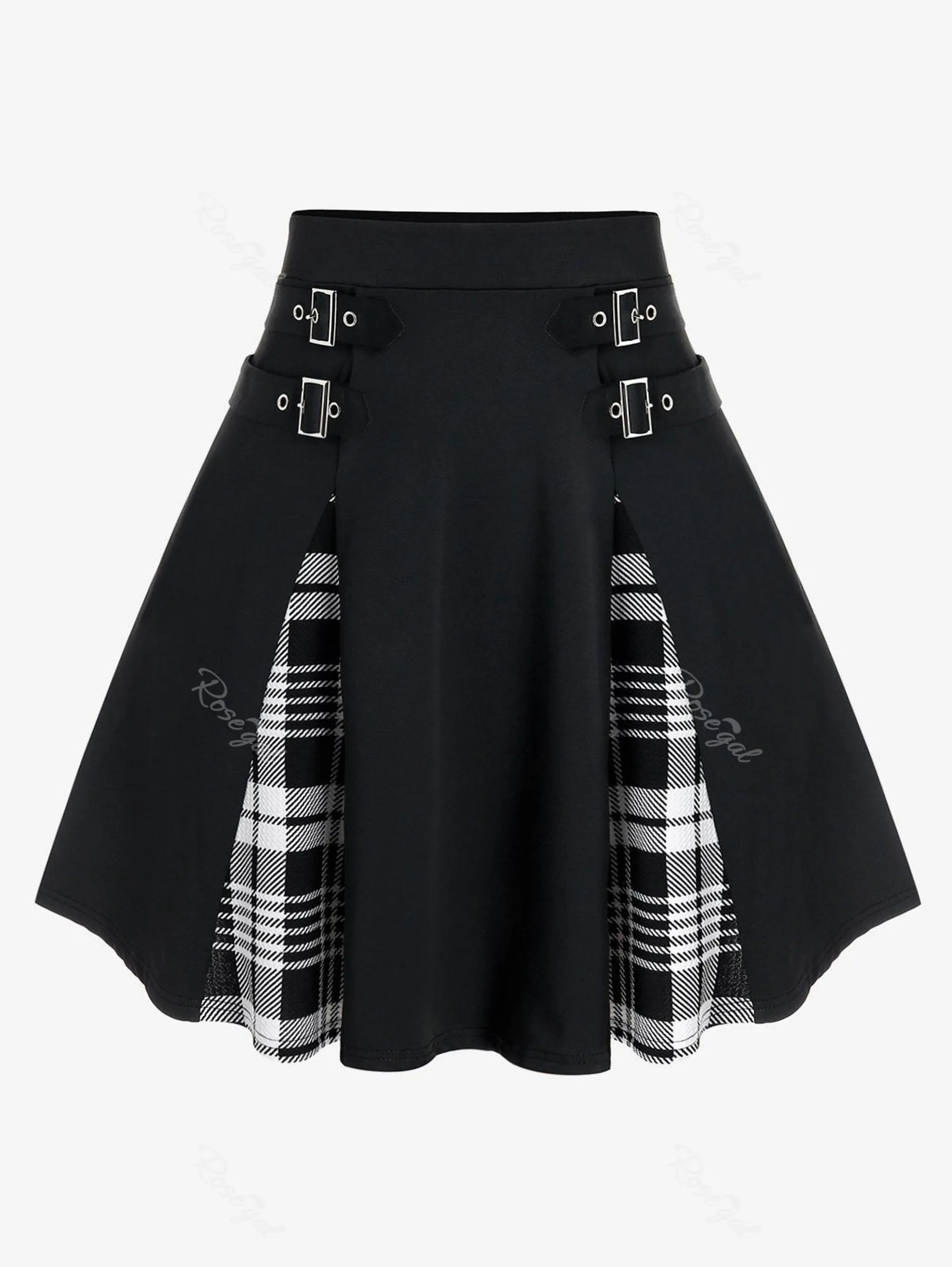 Plus Size Gothic Plaid Buckles High Waisted A Line Mini Skirt - 2x | Us 18-20