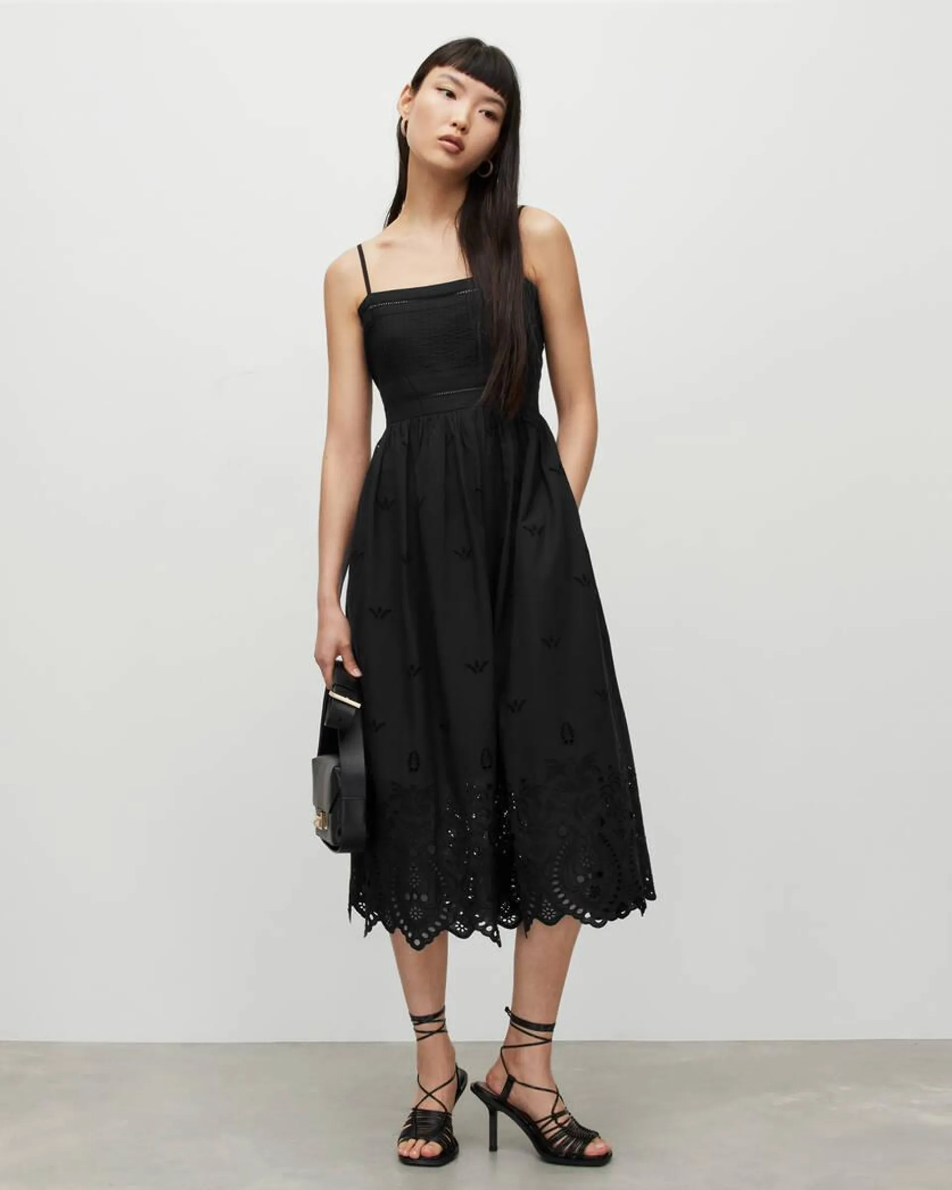 Whitley Scallop Hem Broderie Midi Dress