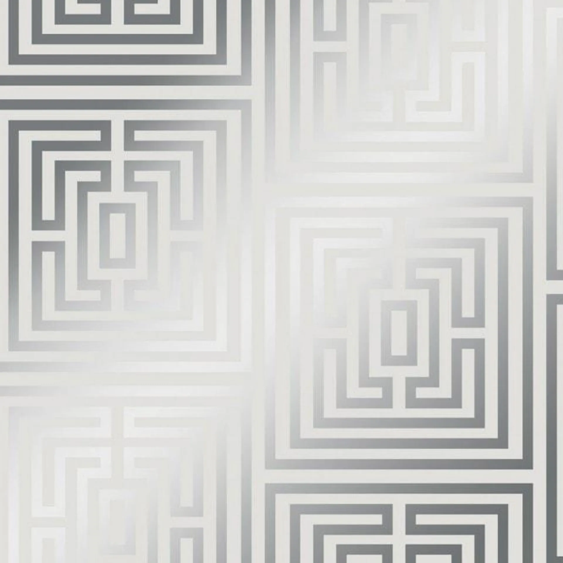 Maze Geometric wallpaper in soft grey & silver