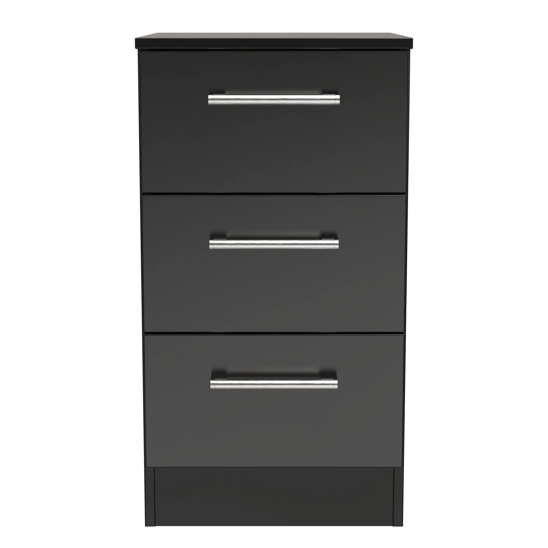 Denver Ready Assembled Bedside Table with 3 Drawers - Black