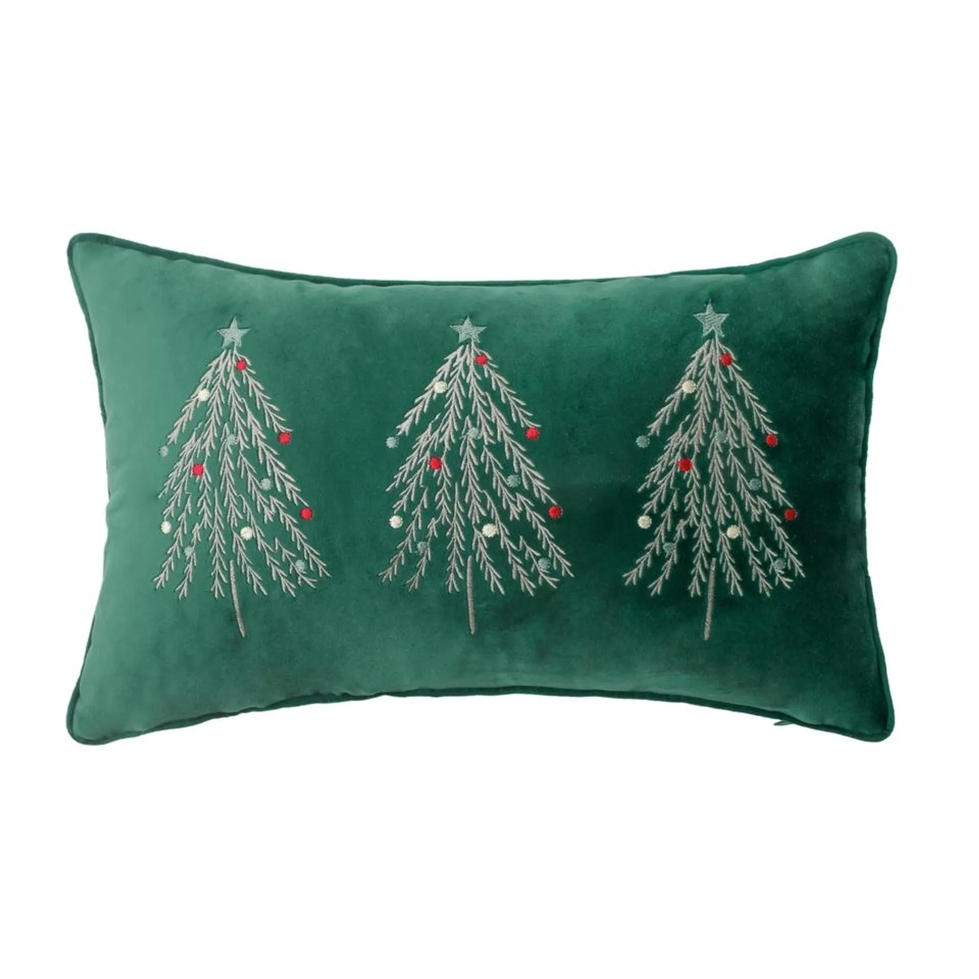 Velvet Green Embroidered Christmas Tree Cushion - 30x50cm