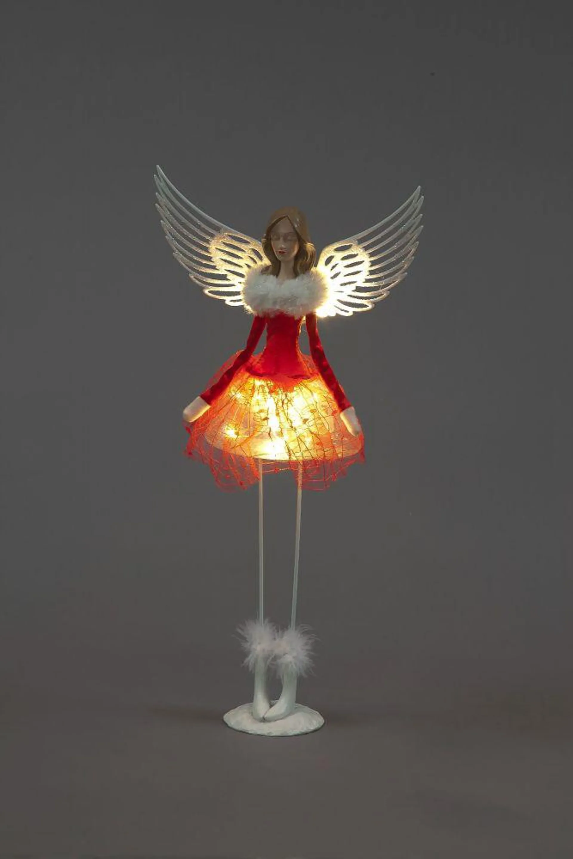 Battery Operated 54cm LED Standing Angel With Red Skirt