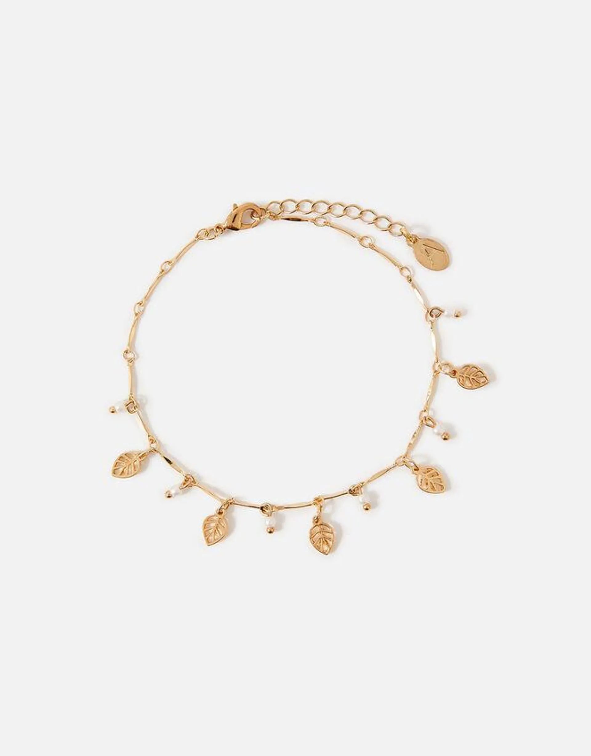 Leaf and Pearl Charm Anklet