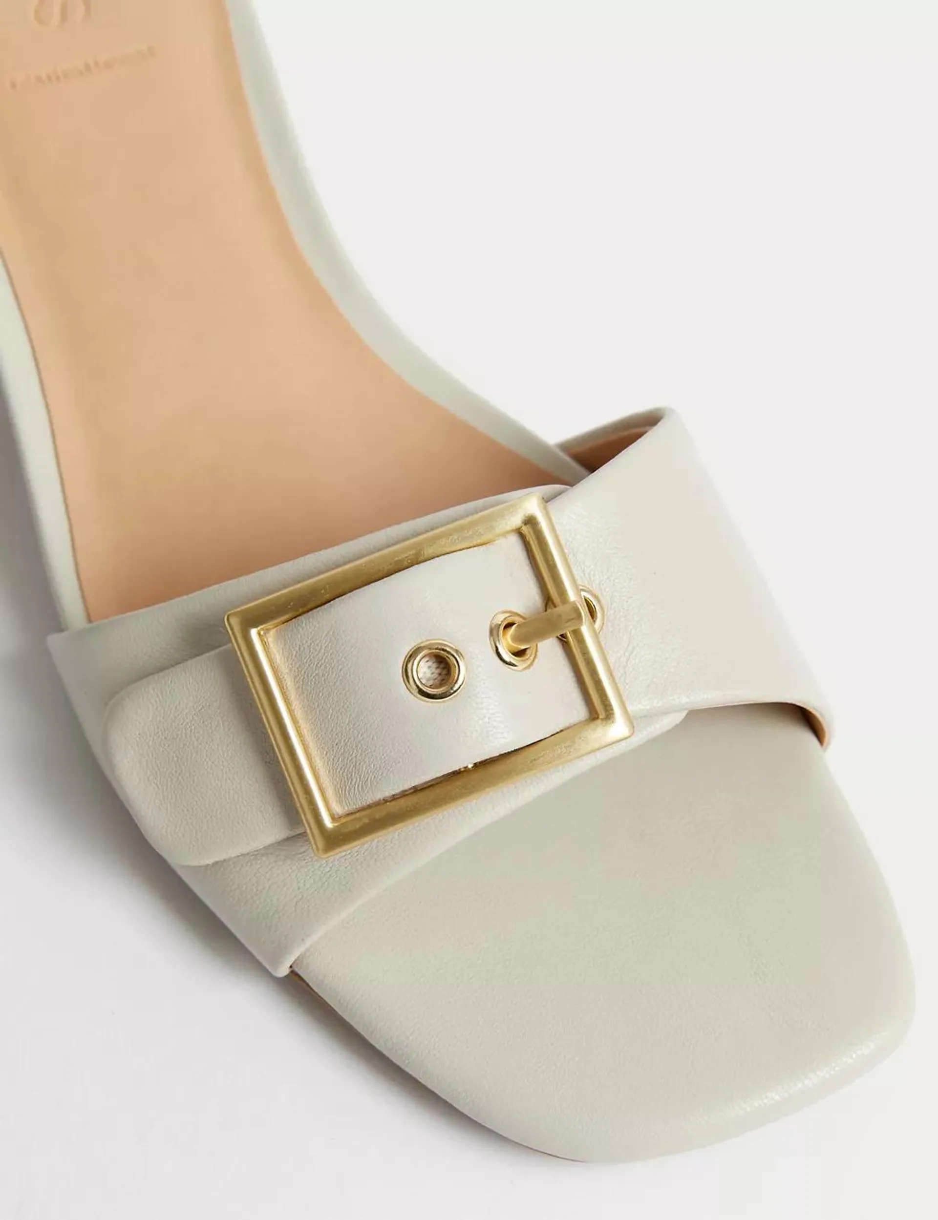 Leather Buckle Block Heel Sandals