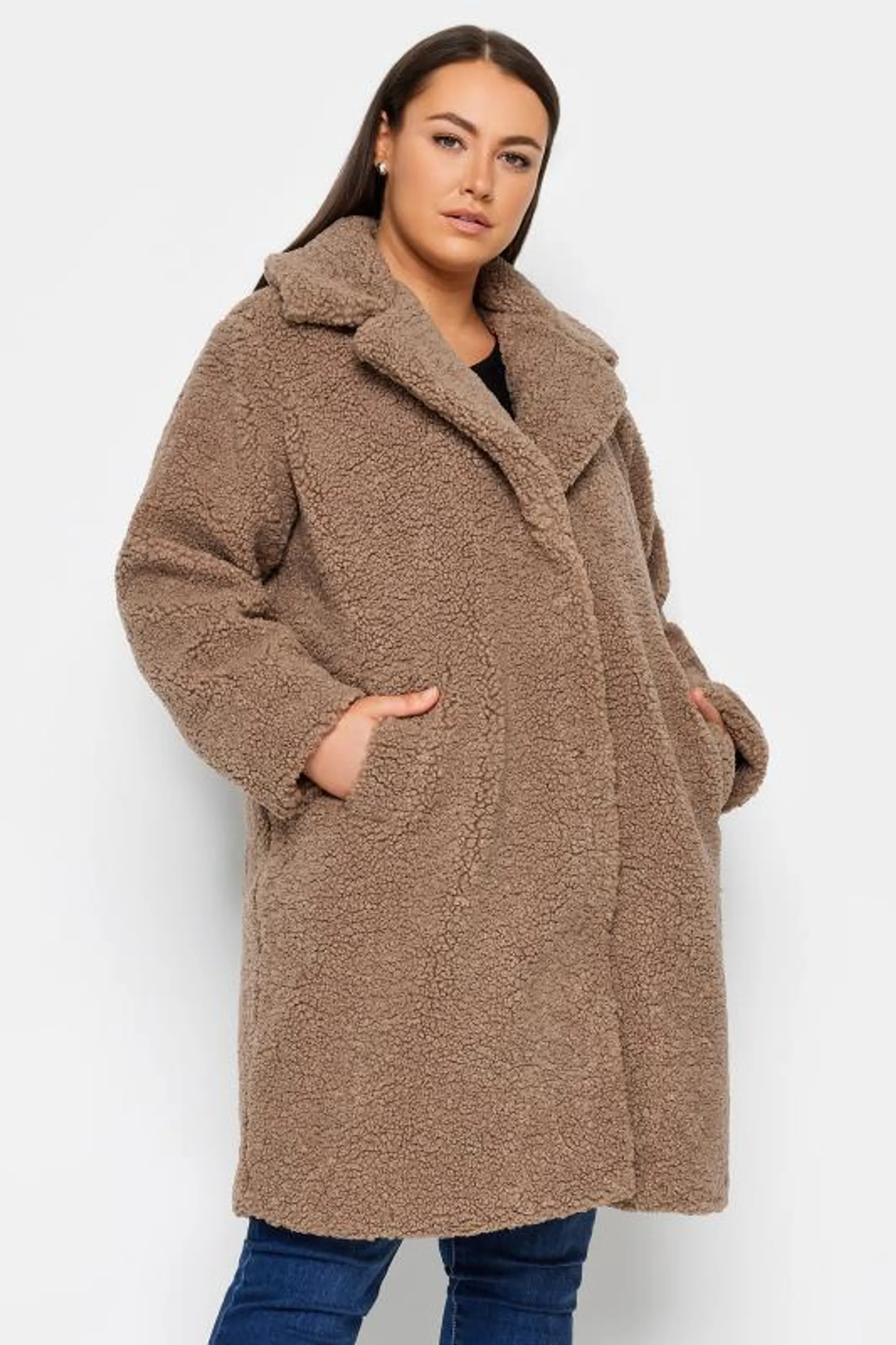 Evans Brown Teddy Shearling Midi Jacket