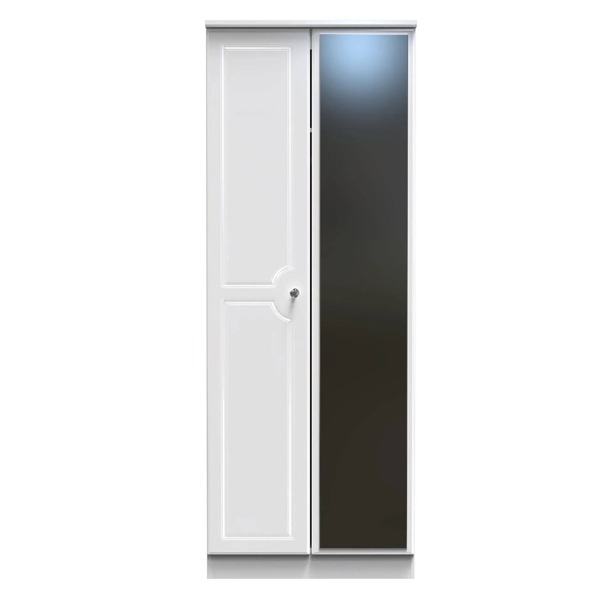 Lisbon Ready Assembled Wardrobe with 2 Doors and Mirror - White Gloss & White