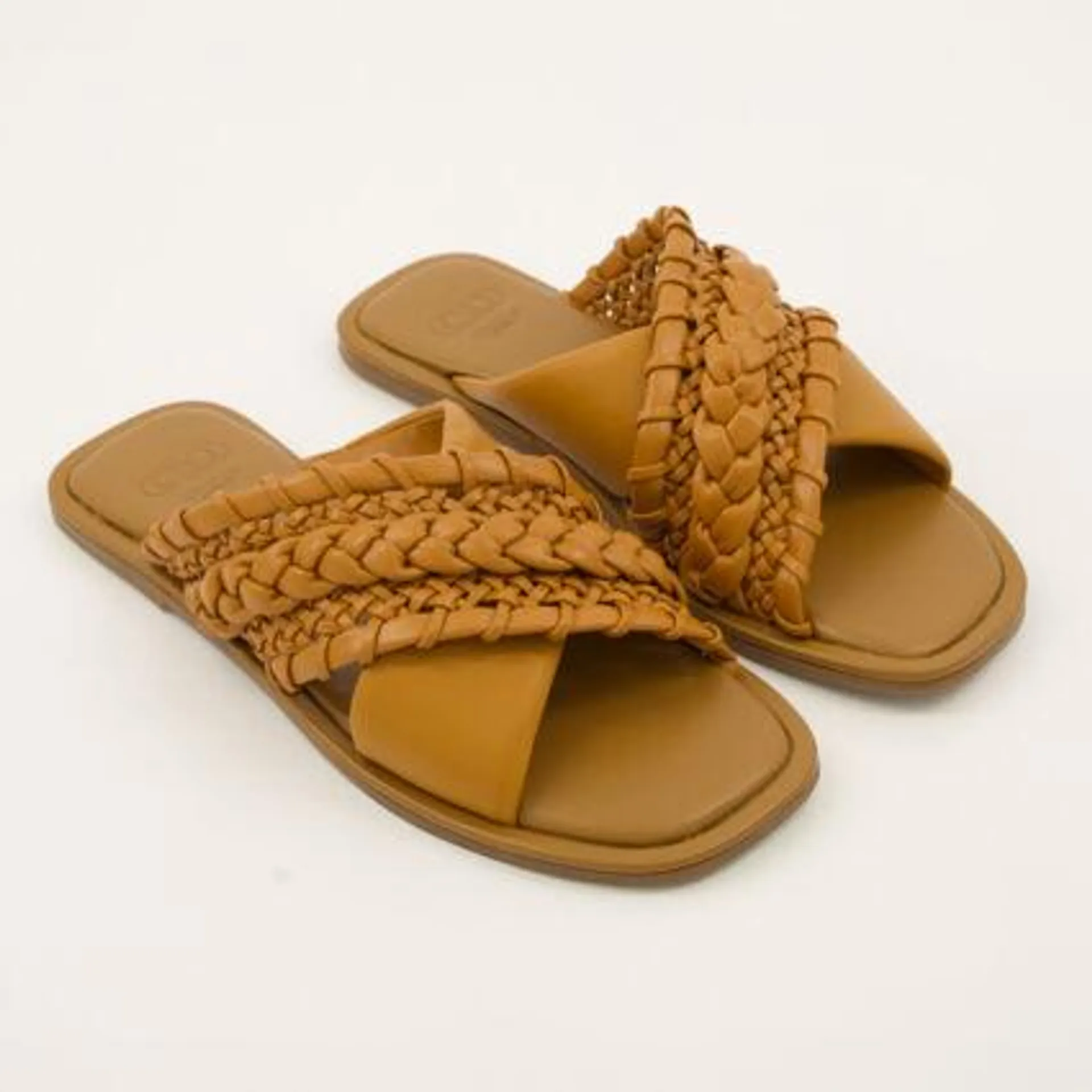 Tan Leather Cross Strap Sandals