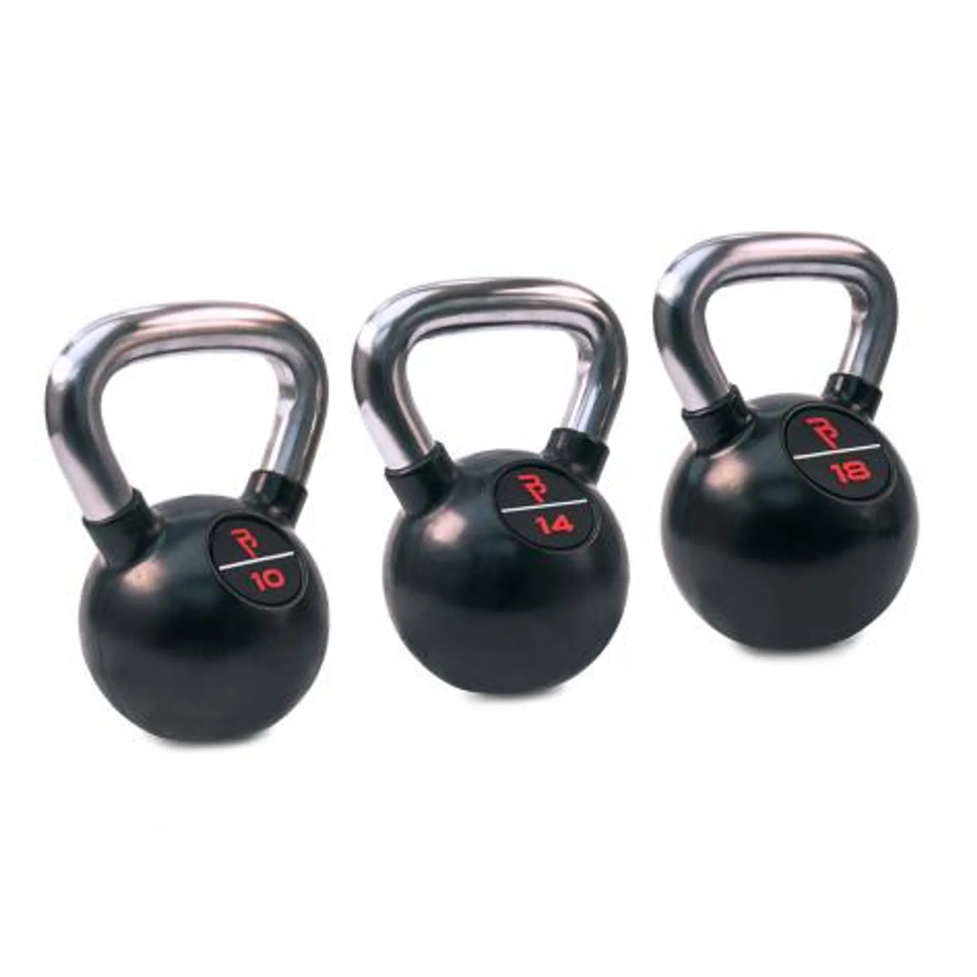 Body Power Premium Black Rubber Coated Kettlebells with Chrome Handle Set (10kg, 14kg, 18kg)