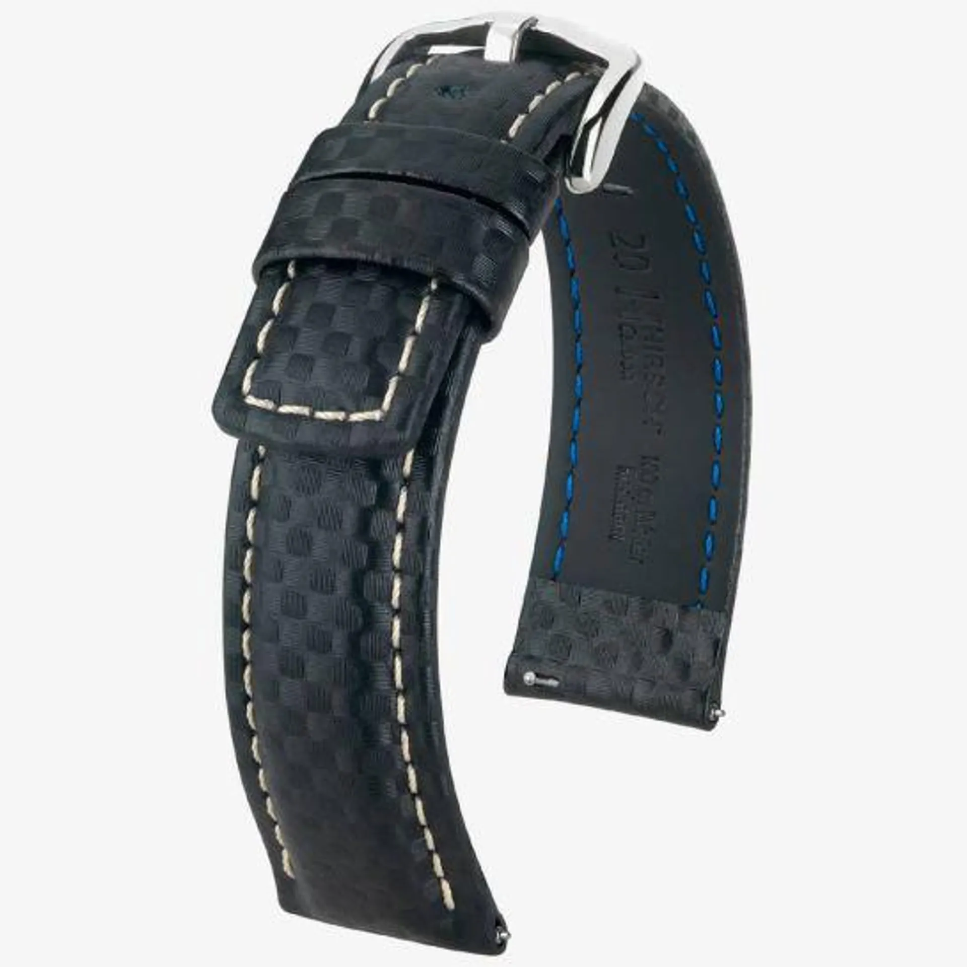 Carbon Long Black Leather Watch Strap