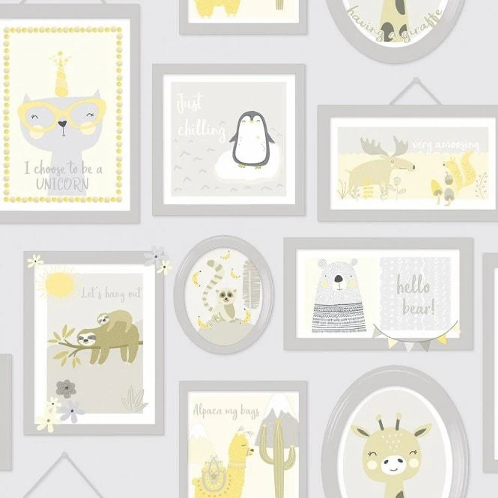 Pet Portraits Childrens Frames Wallpaper in Yellow and Grey