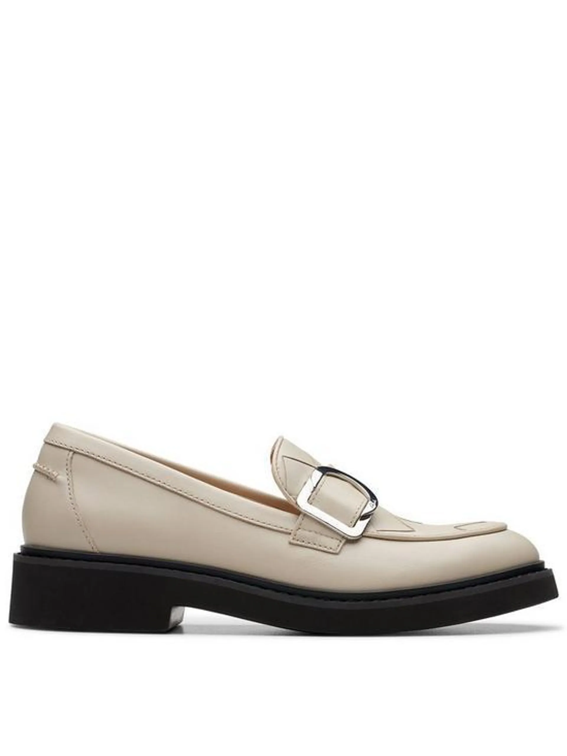 Splend Penny Buckle Front Leather Loafers - Ivory