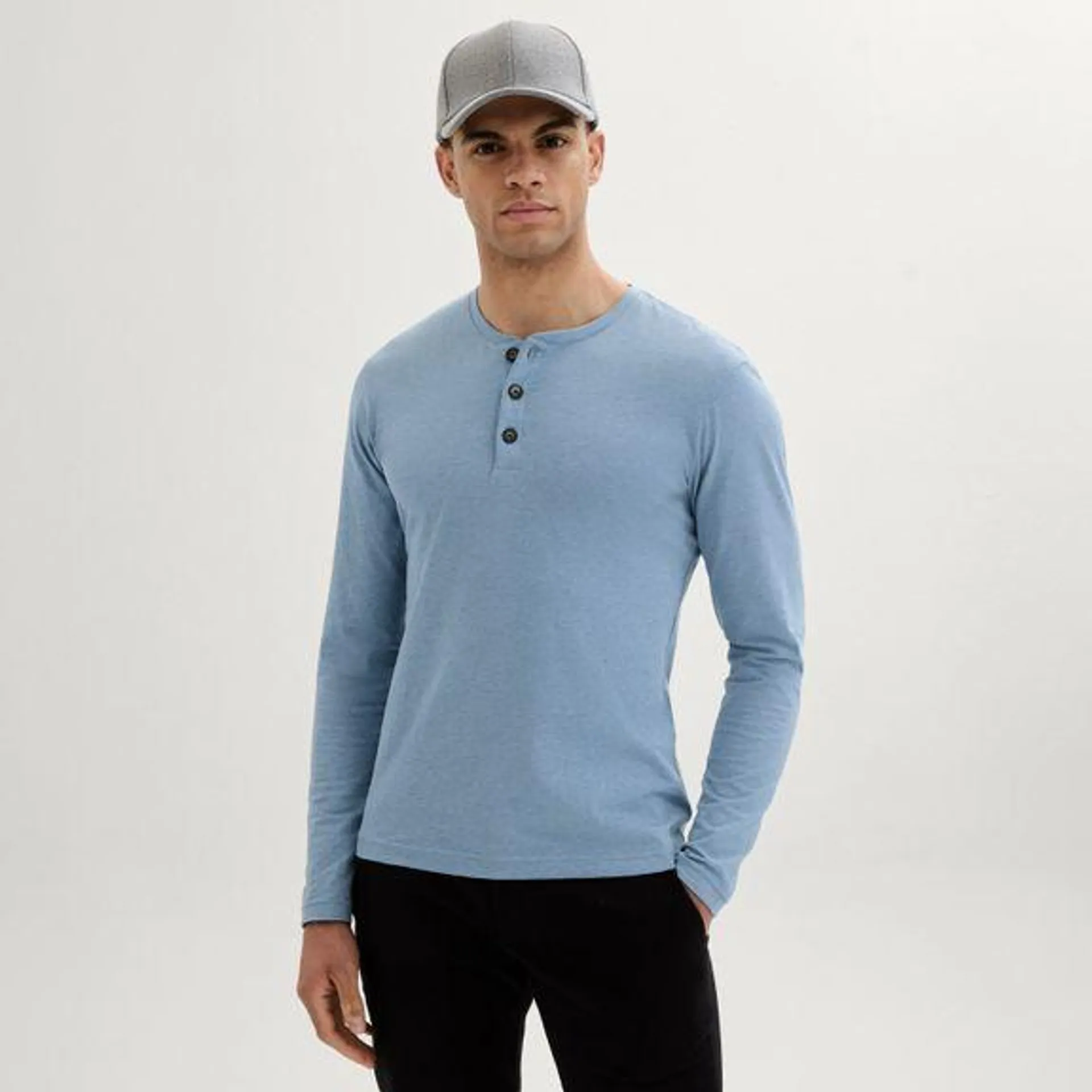 Sky blue melange Henleyshirt