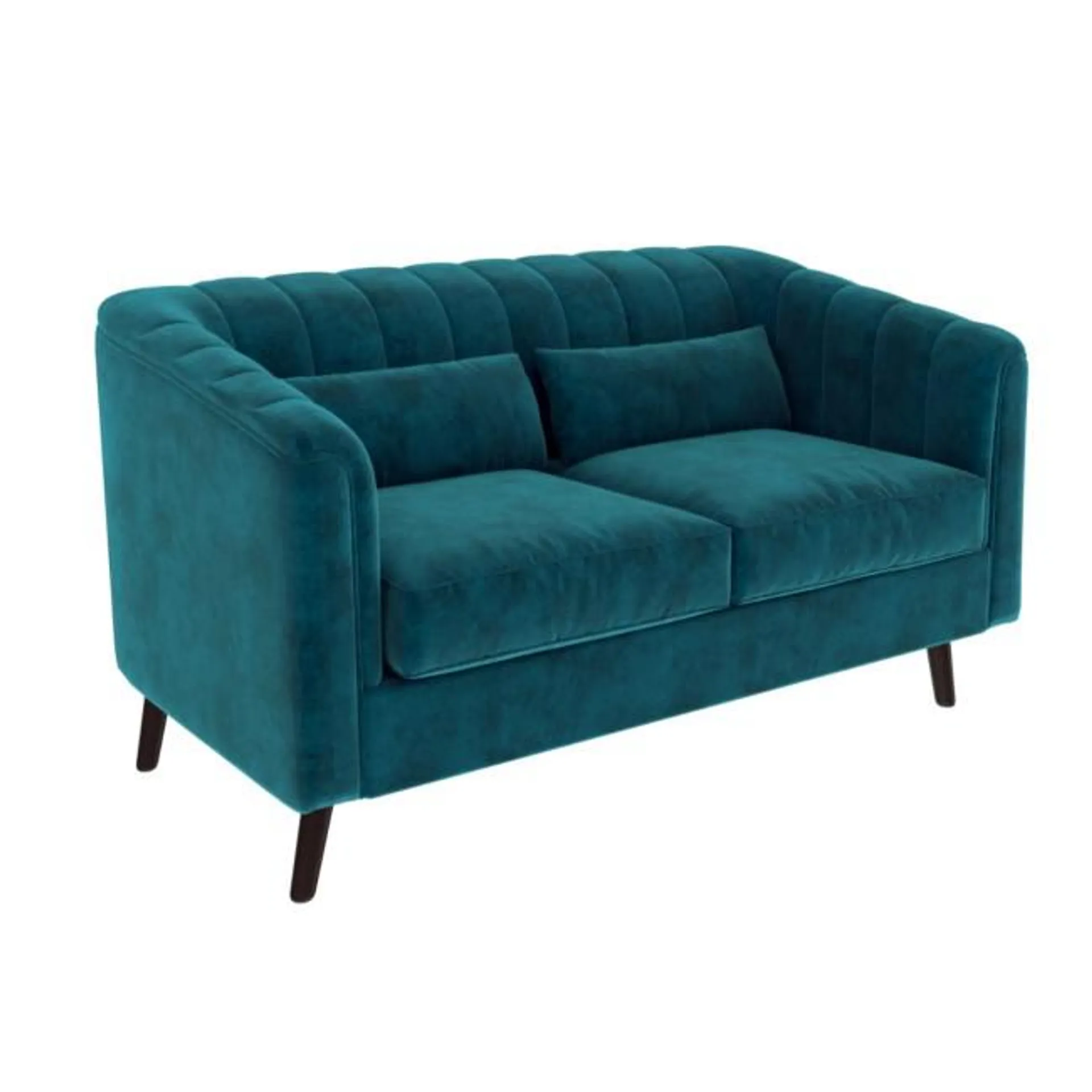 GRADE A1 - Lotti Blue Velvet 2 Seater Sofa with 2 Cushions