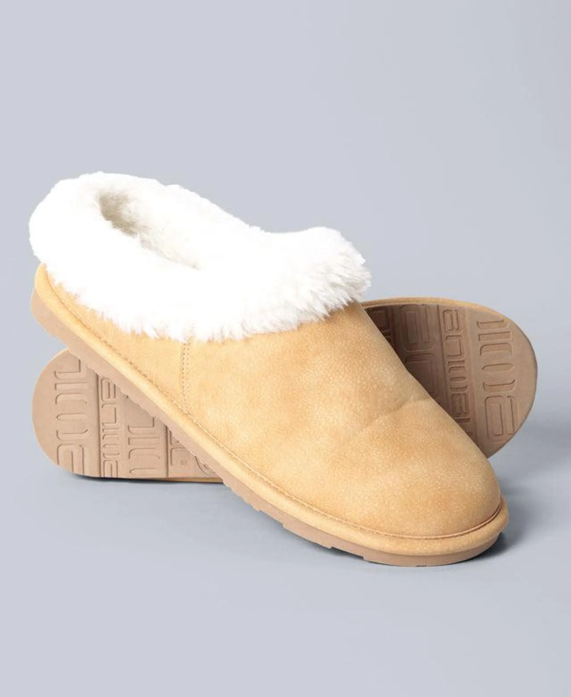 womens sherpa lined slippers - beige