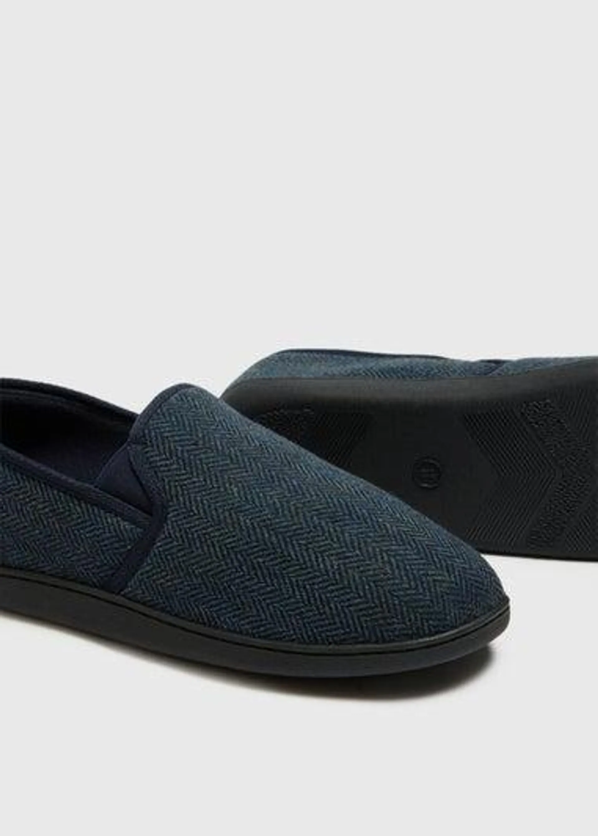 Navy Herringbone Slippers