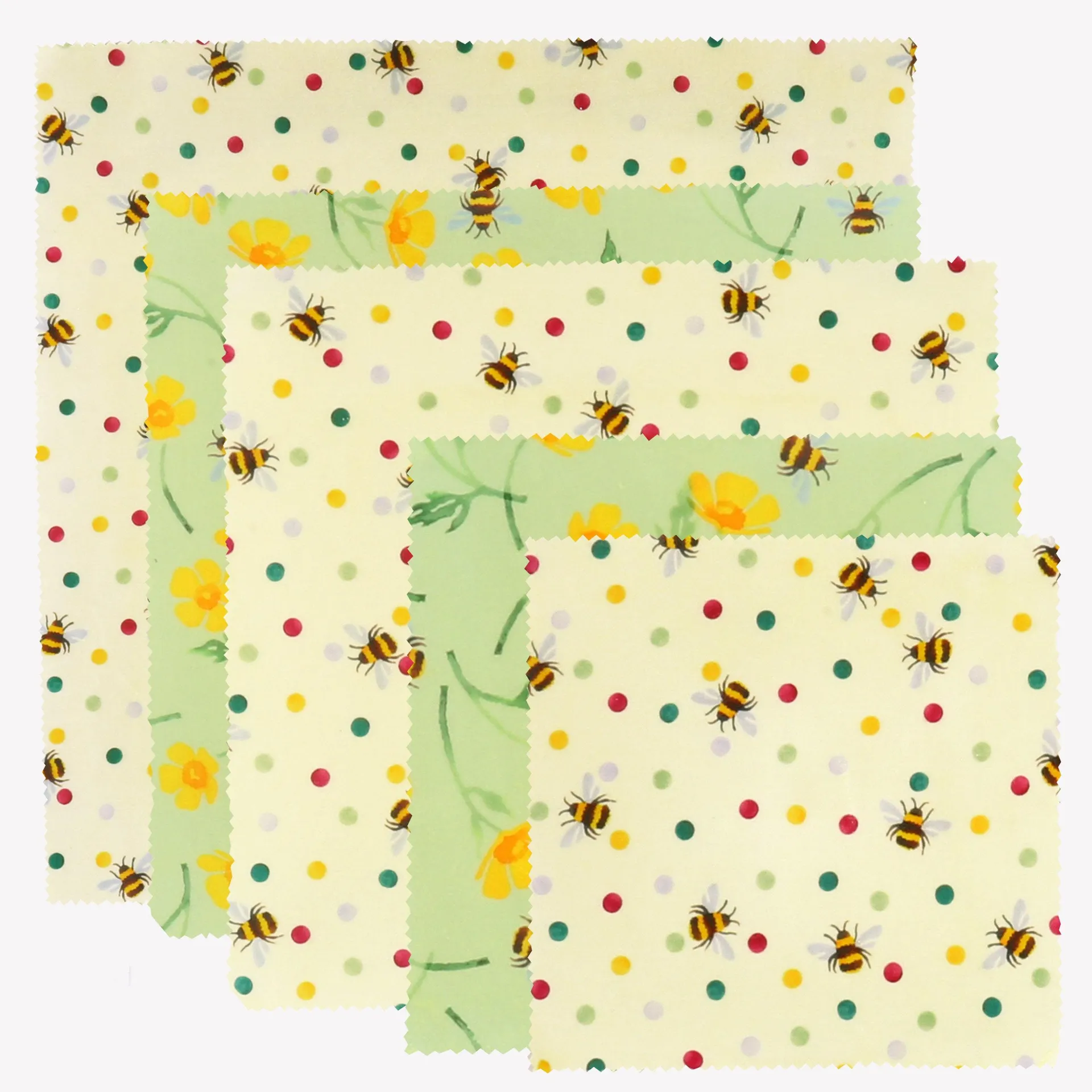 Bumblebee and Small Polka Dot Pack of 5 Beeswax Wraps
