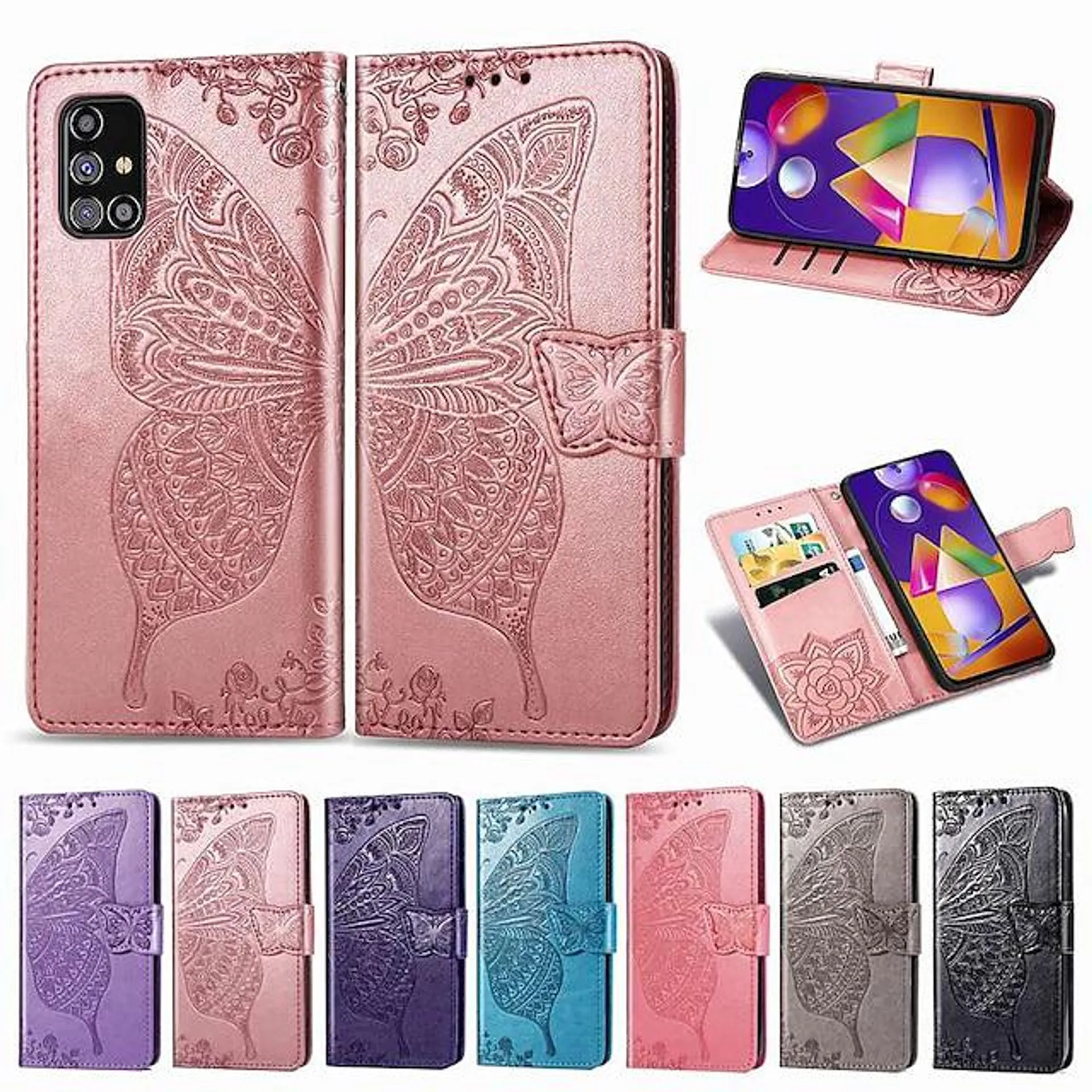 Phone Case For Samsung Galaxy Full Body Case Leather S23 S22 S21 S20 Plus Ultra A14 A34 A54 A73 A53 A33 Note 20 Ultra A42 with Stand Wallet Card Holder Solid Color Butterfly PU Leather