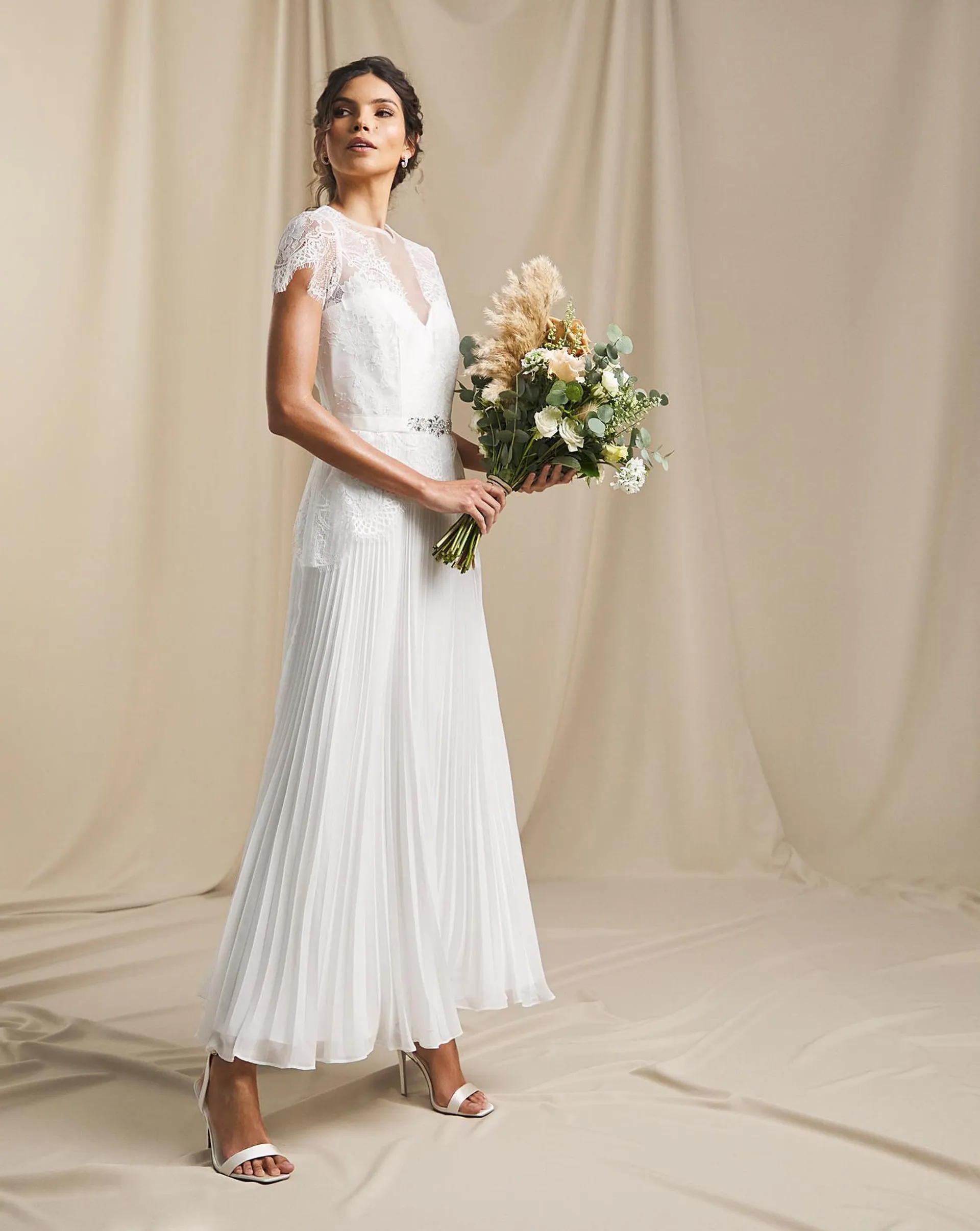 Joanna Hope Pleated Lace Bridal Maxi Dress