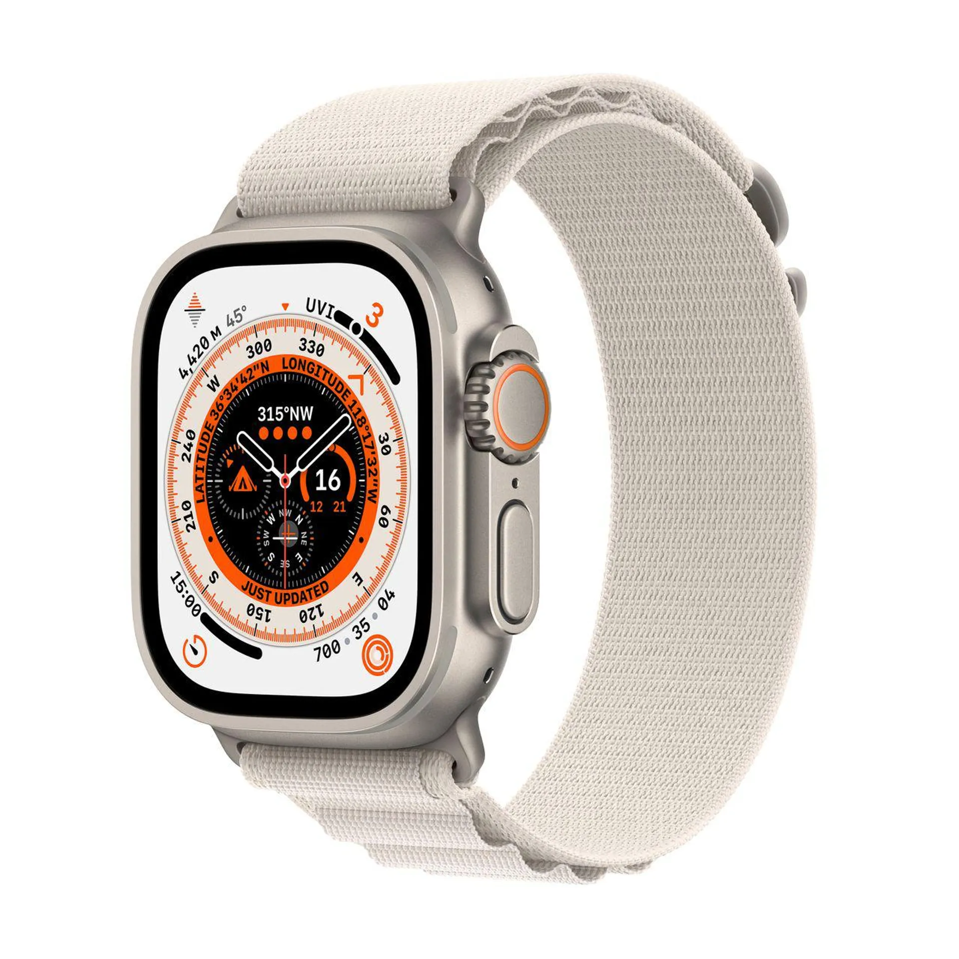 Apple Watch Ultra, 49mm, GPS + Cellular [2022] - Titanium Case with Starlight Alpine Loop - Medium