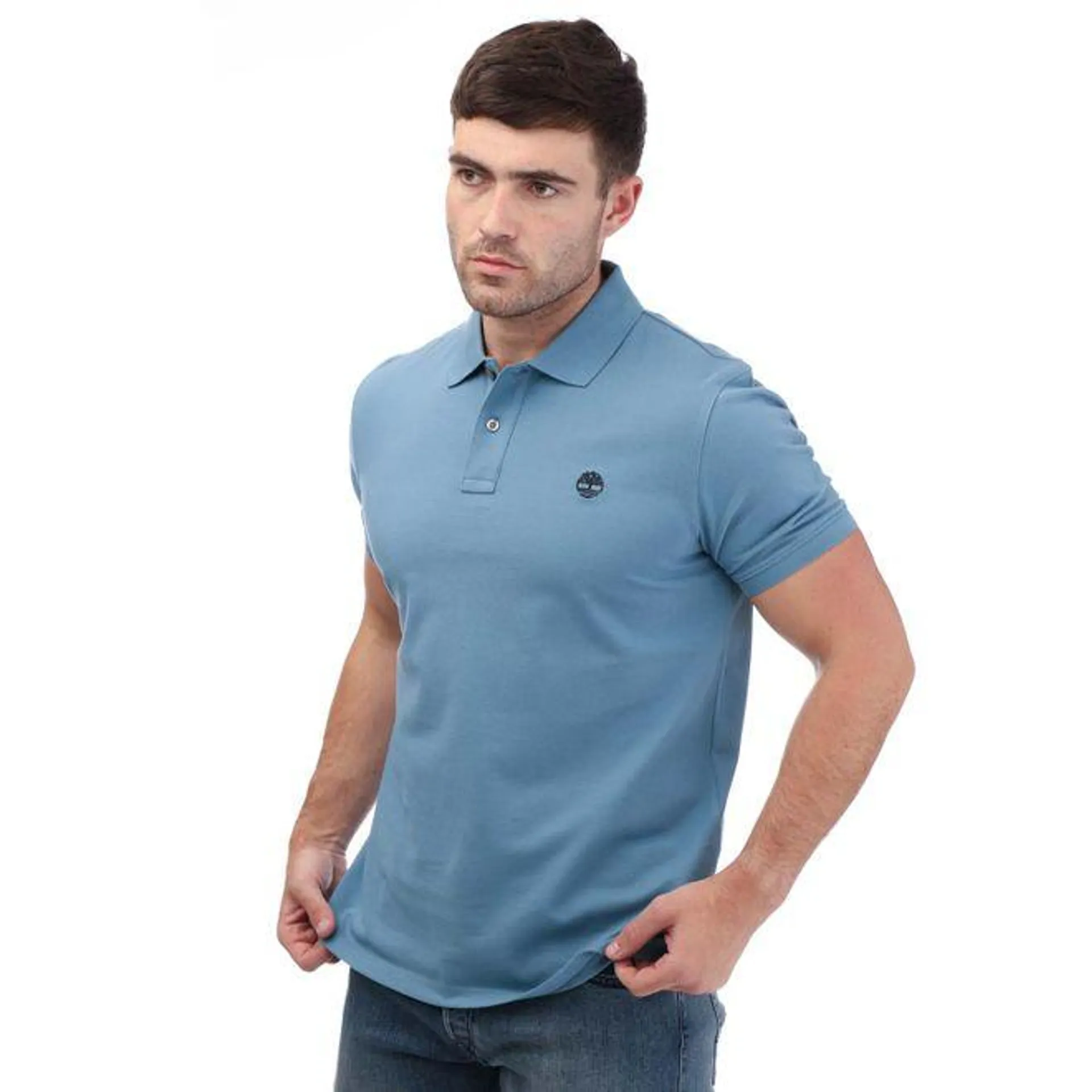 Timberland Printed Neck Short Sleeve Polo in Blue