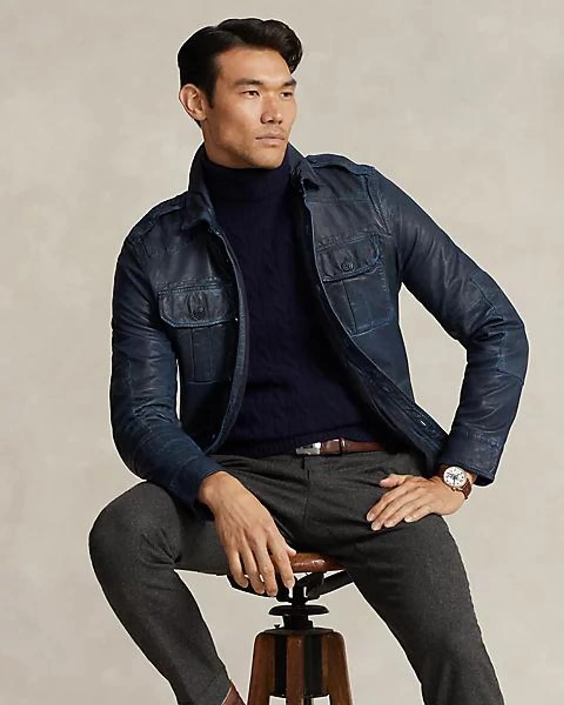 Indigo Leather Utility Jacket