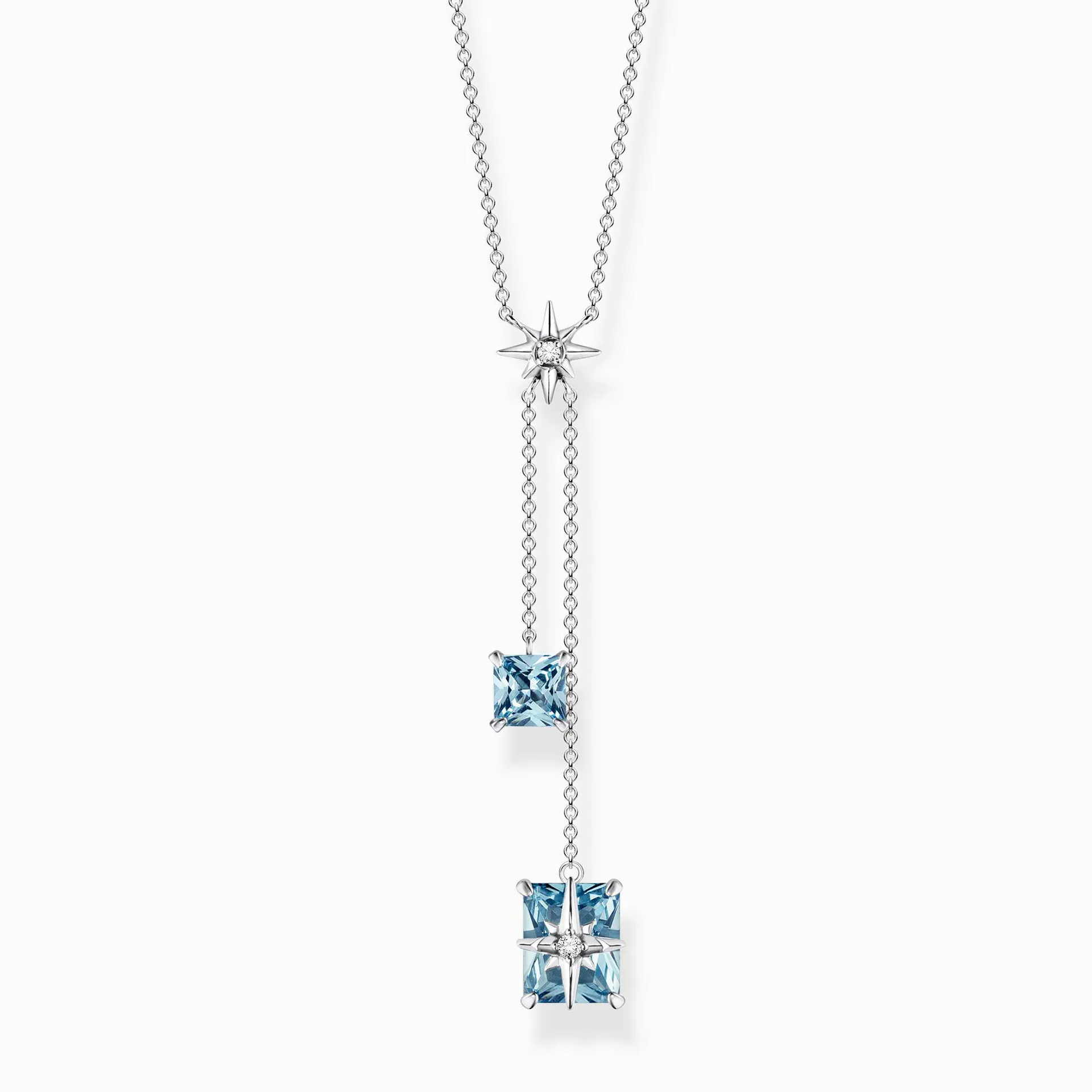 Necklace with aquamarine-coloured stones and stars silver