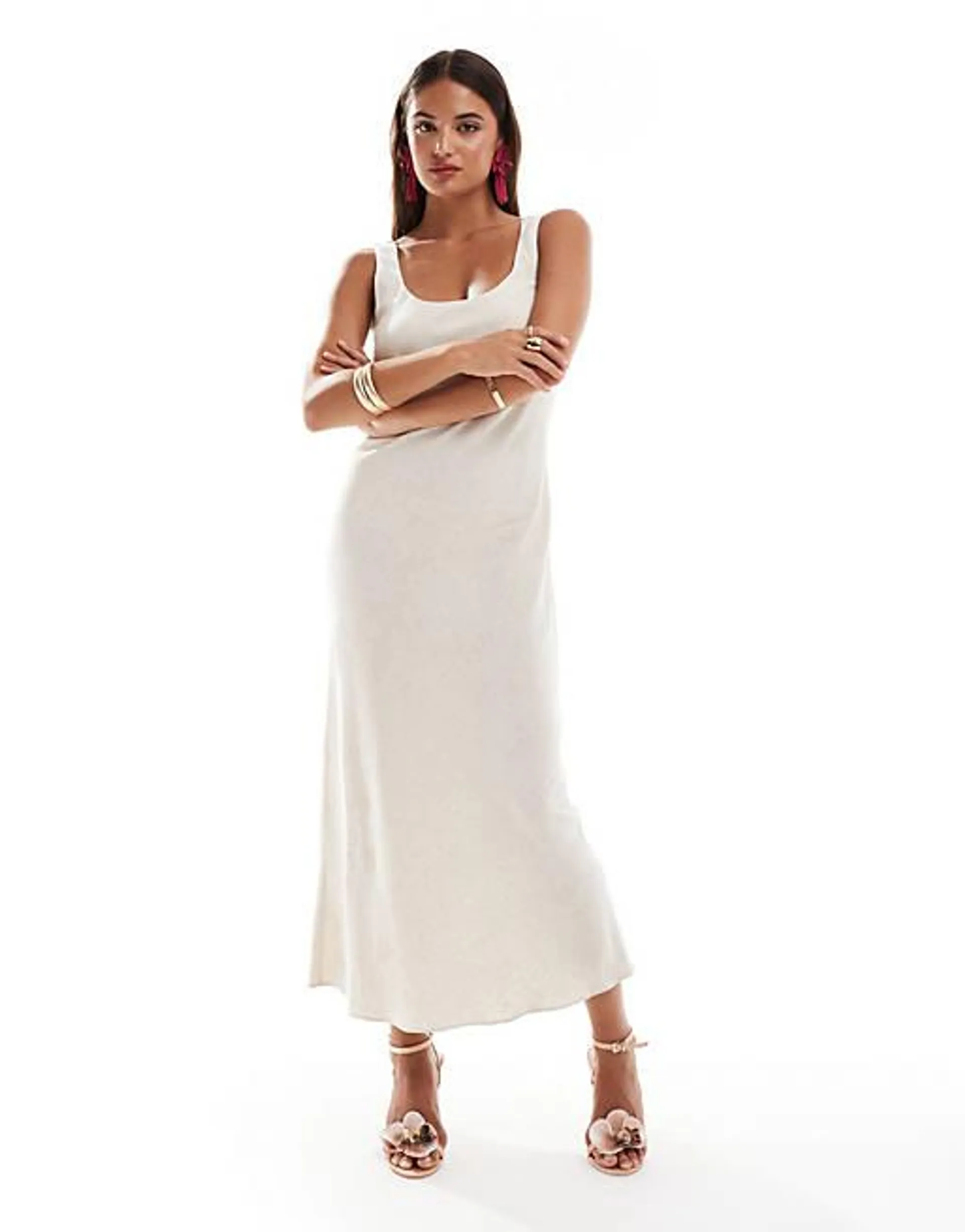 New Look scoop neck midi dress in off white