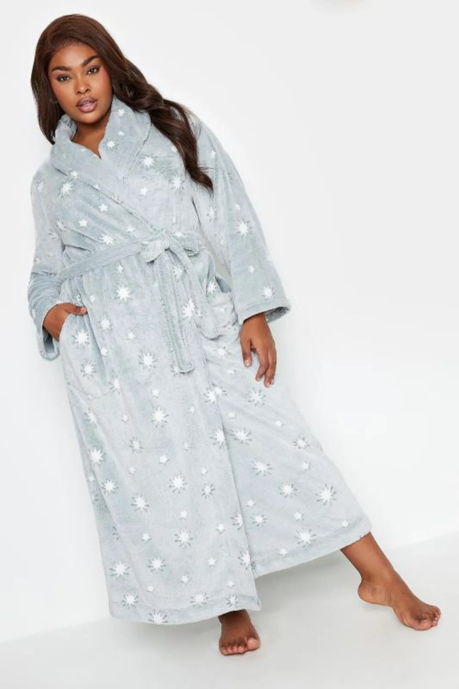YOURS Curve Green Star Print Shawl Maxi Dressing Gown
