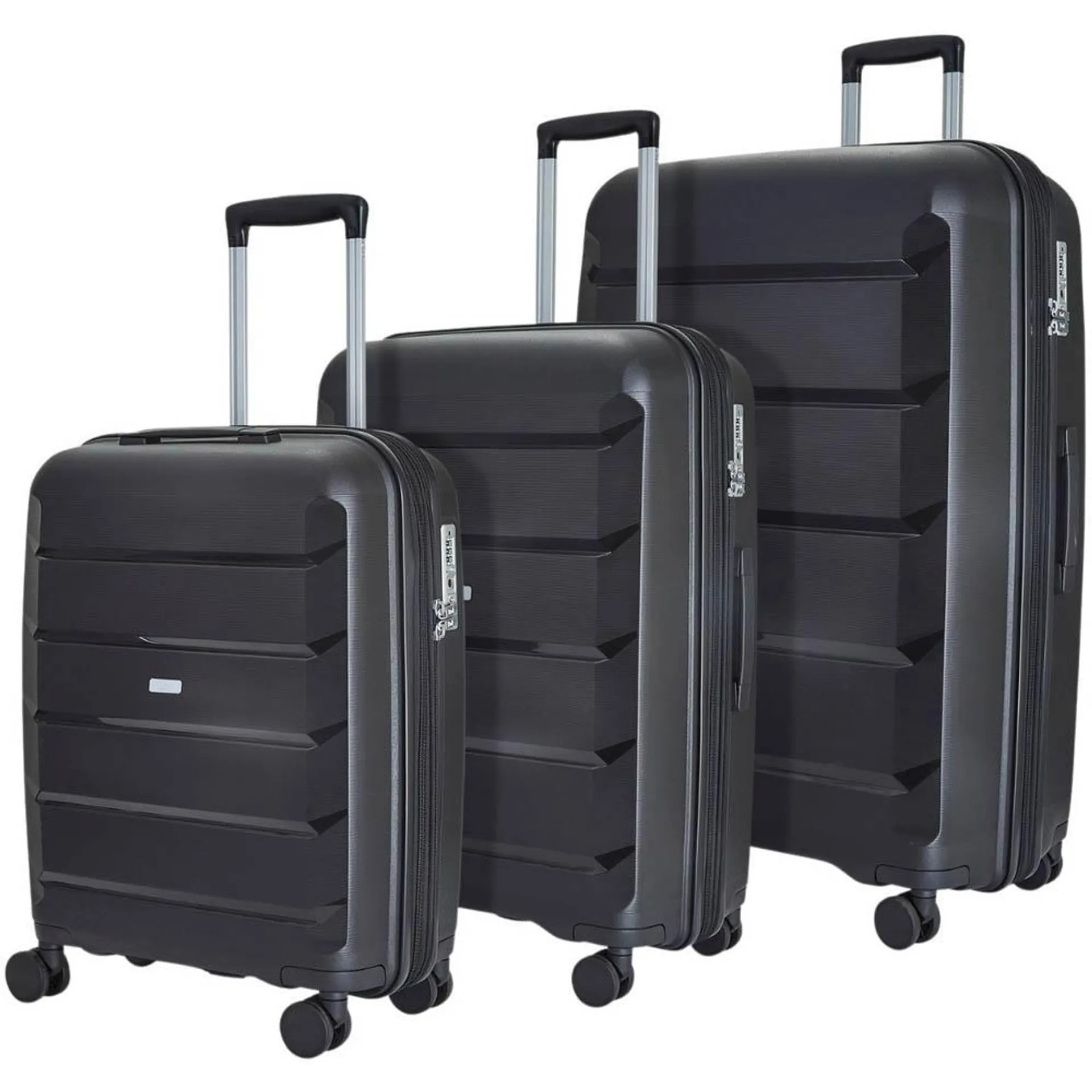 Rock Tulum Set of 3 Black Hardshell Expandable Suitcases