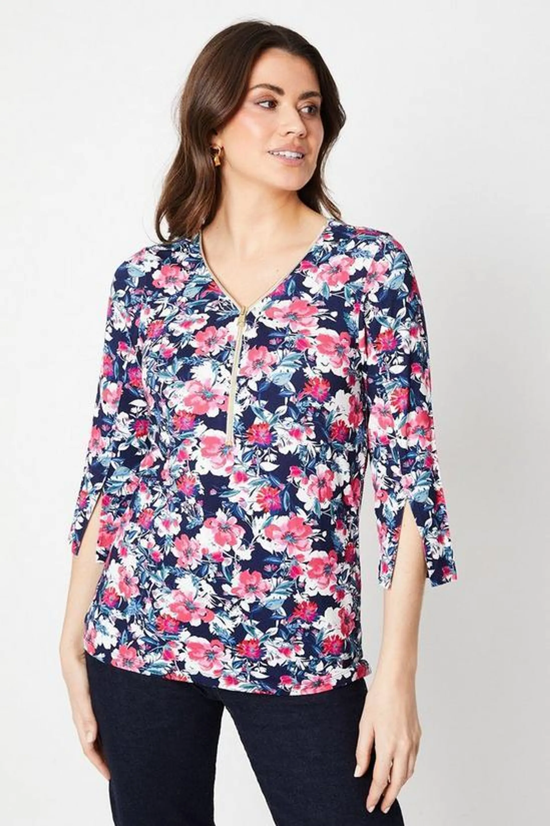 Jersey Zip Split Sleeve Top