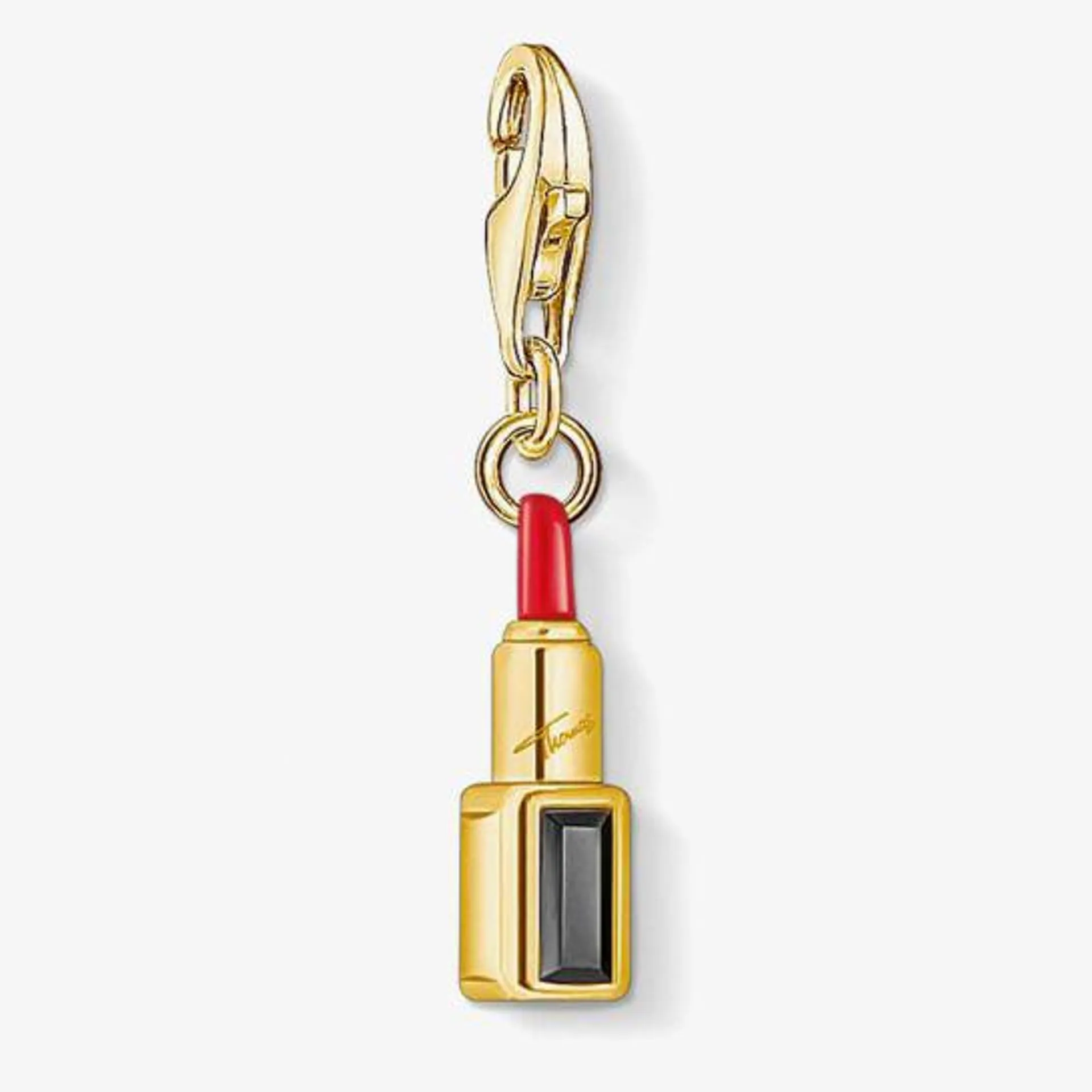 Gold Plated Black Cubic Zirconia Red Enamel Lipstick Charm