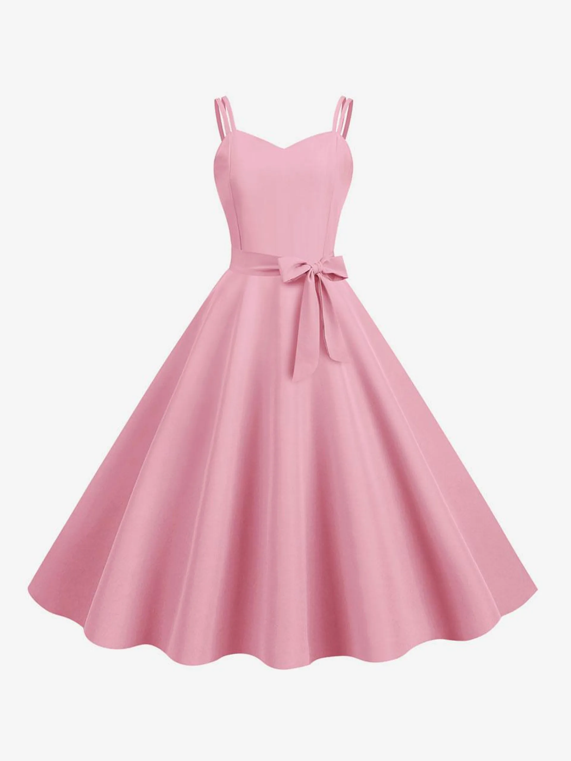 Retro Dress 1950s Sweetheart Neck Sash Sleeveless Medium Rockabilly Dress