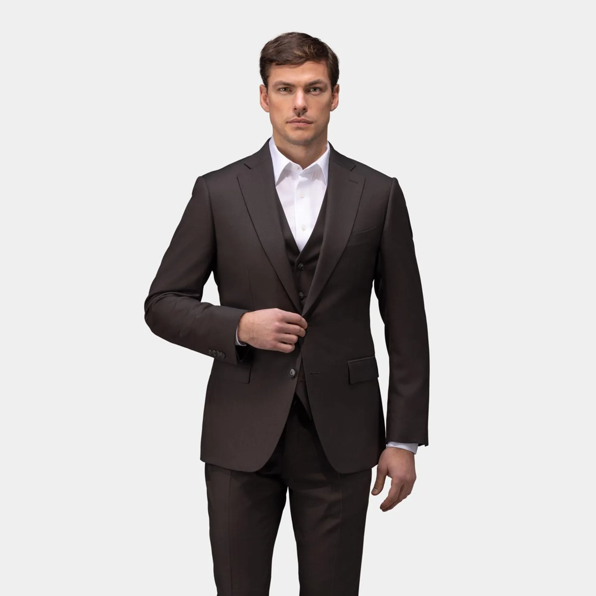 Dark brown three-piece suit