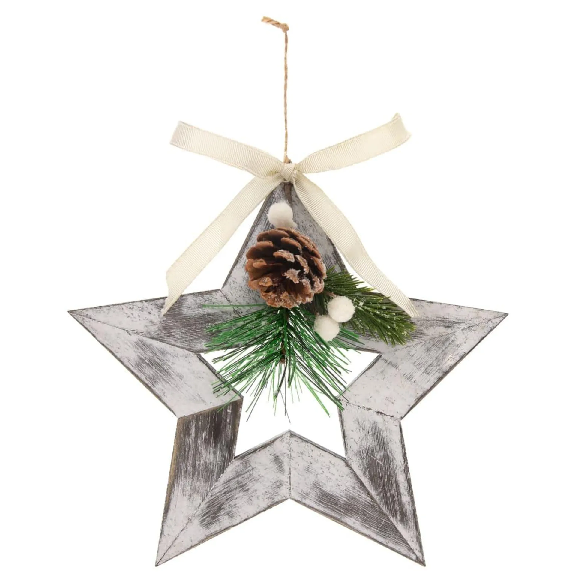 Wooden Star with Foliage