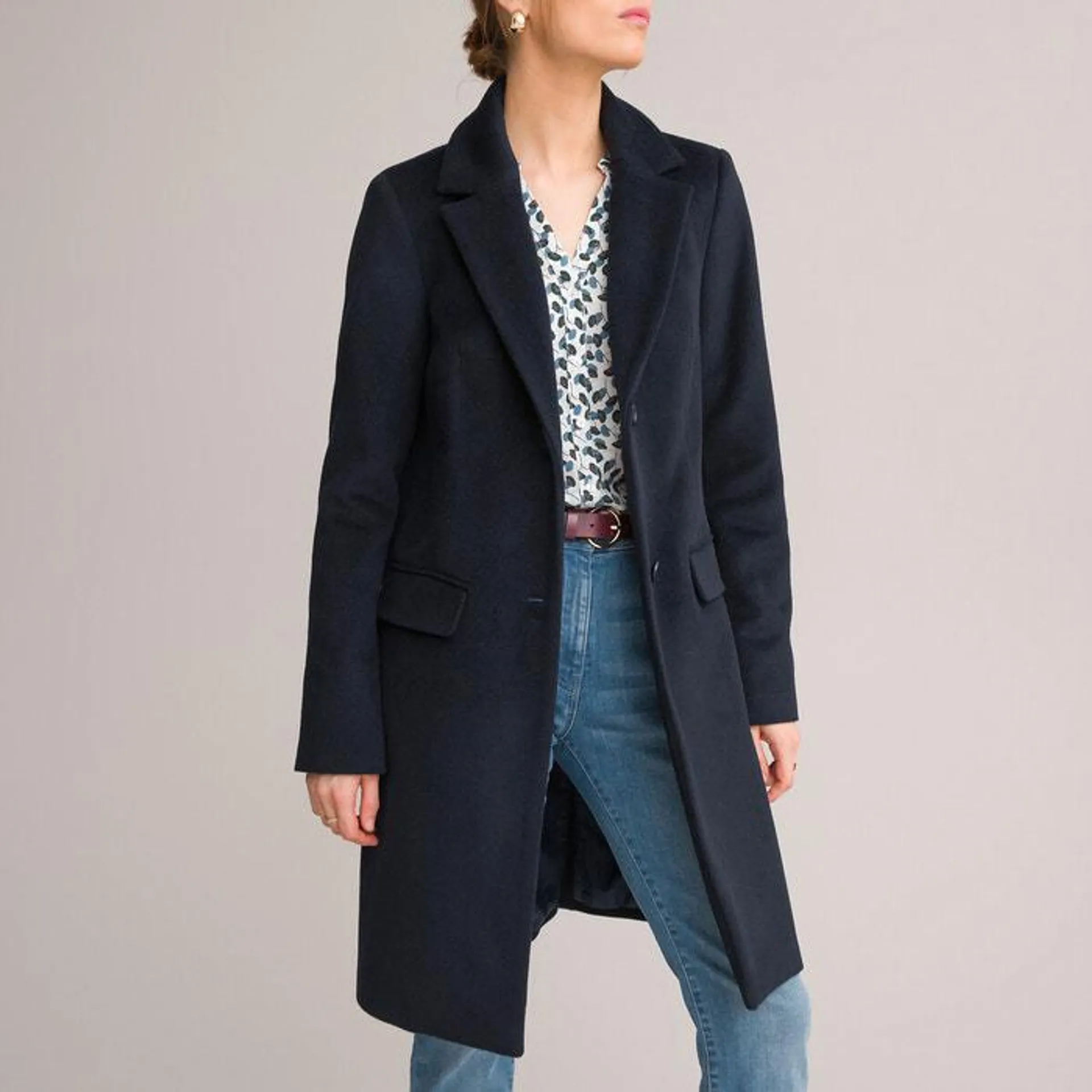 Wool/Cashmere Mix Single-Breasted Coat with Pockets