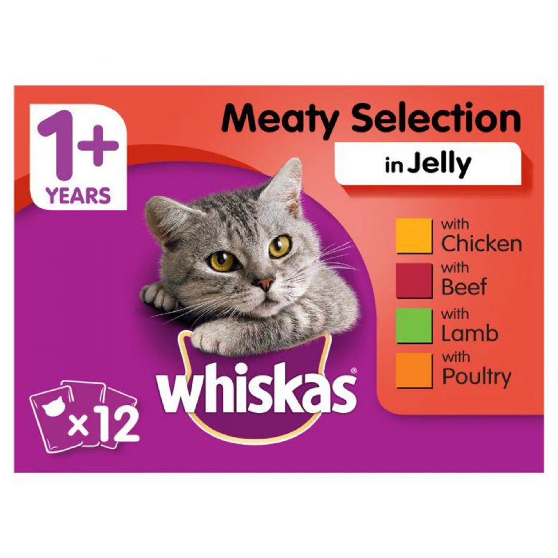 Whiskas 1+ Cat Pouches Meaty Selection 12 x 100g