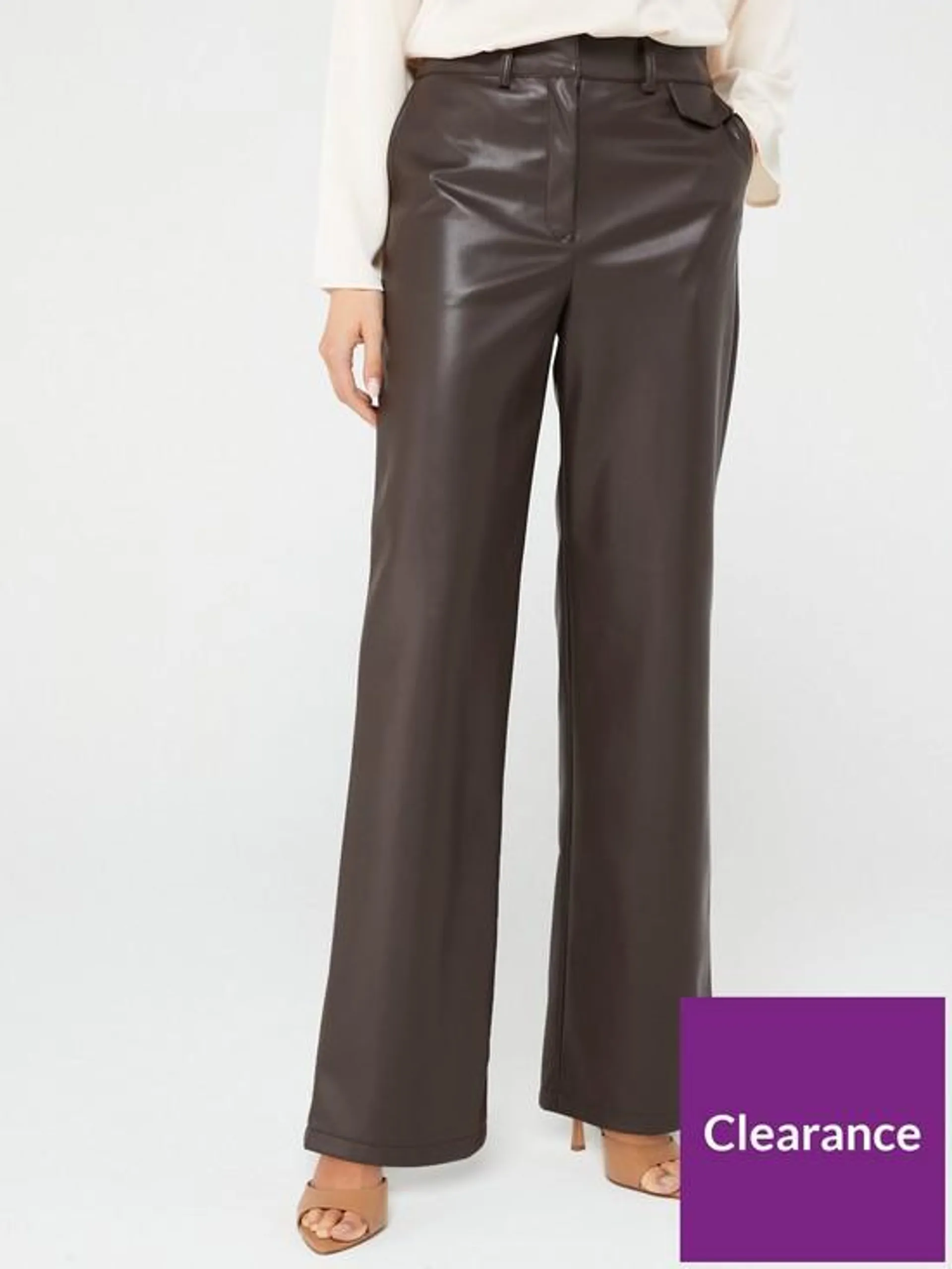 PU Straight Leg Trouser - Brown