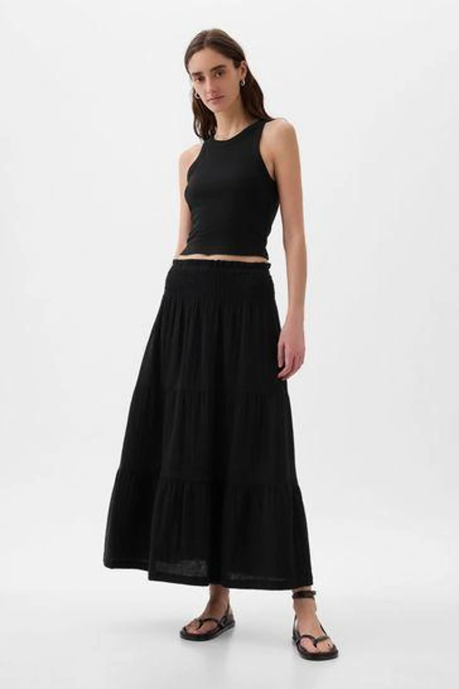 Crinkle Cotton Pull On Maxi Skirt