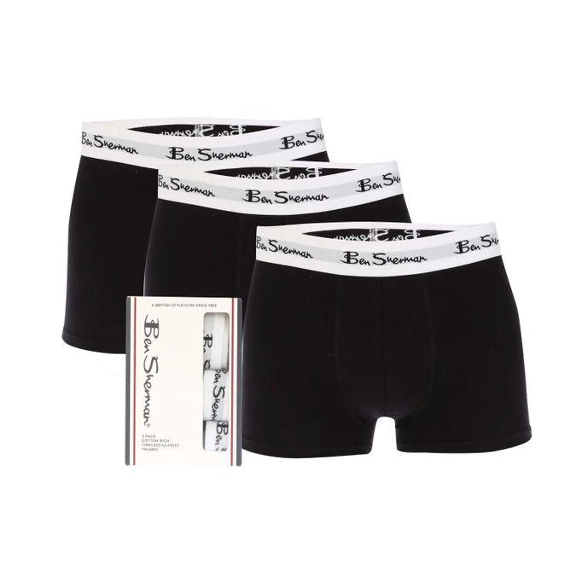 Ben Sherman Mens Bron 3 Pack Trunks in Black